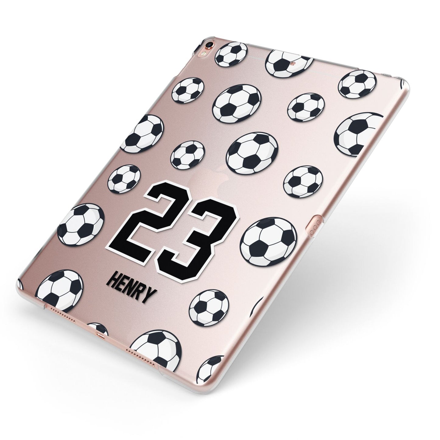 Personalised Football Apple iPad Case on Rose Gold iPad Side View