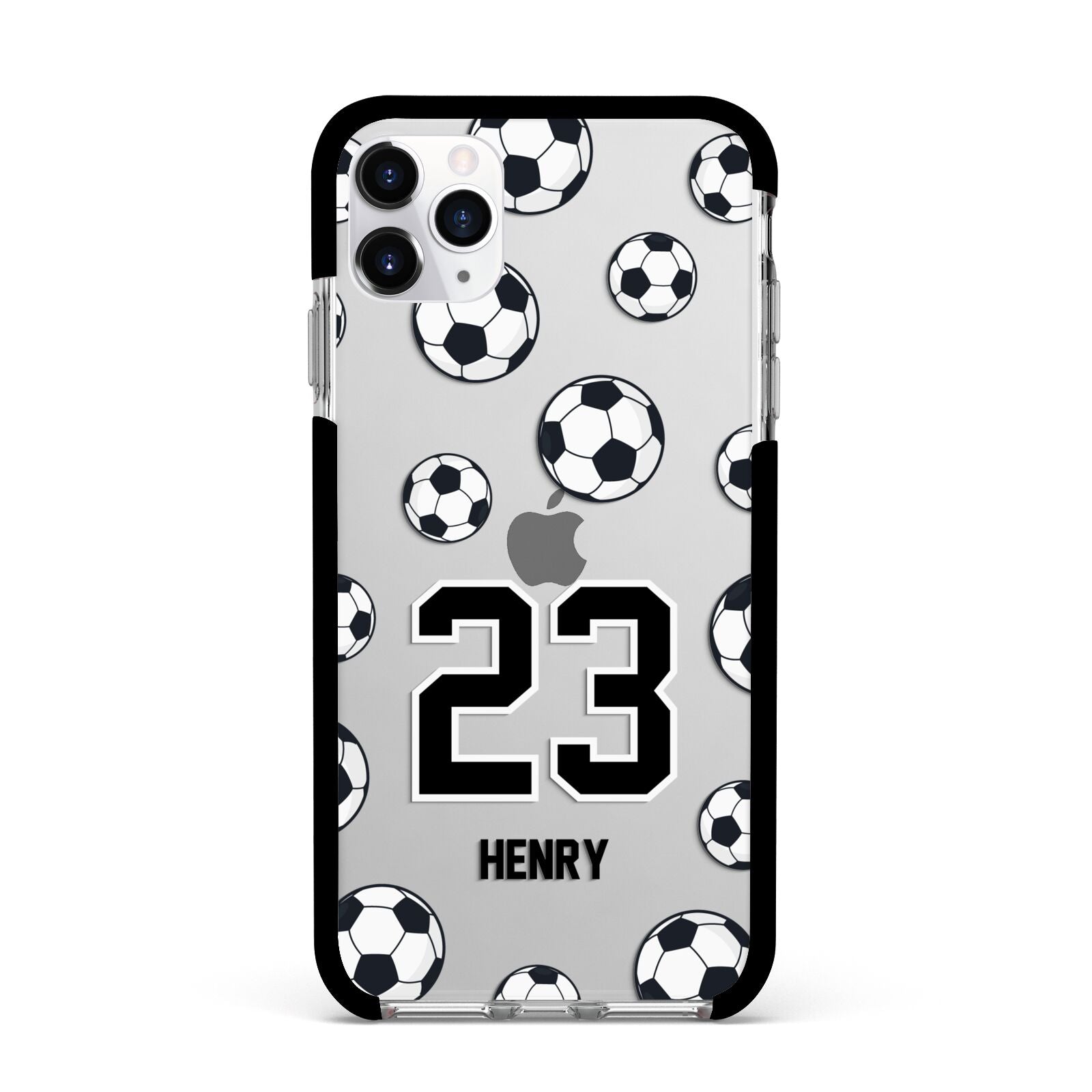 Personalised Football Apple iPhone 11 Pro Max in Silver with Black Impact Case