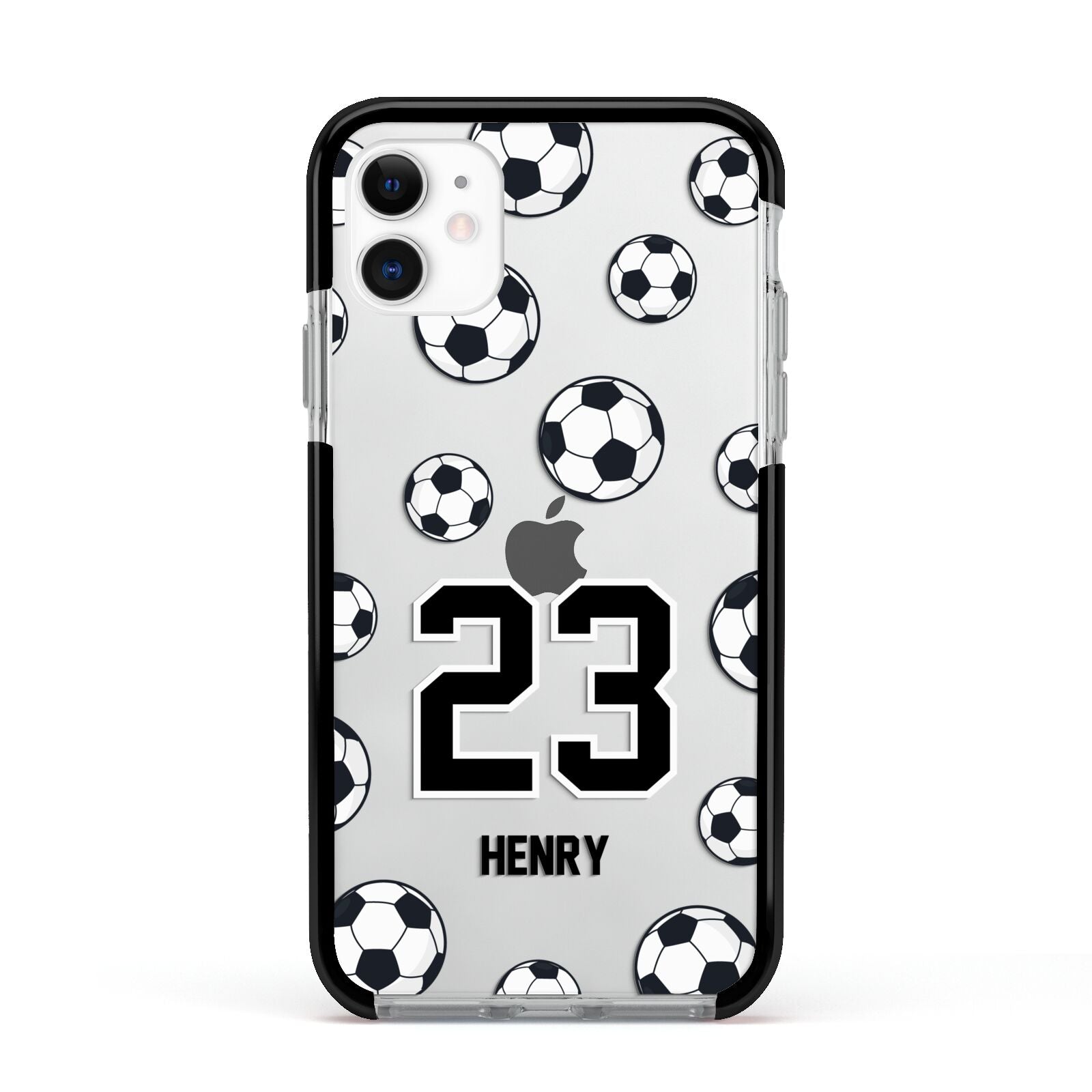 Personalised Football Apple iPhone 11 in White with Black Impact Case