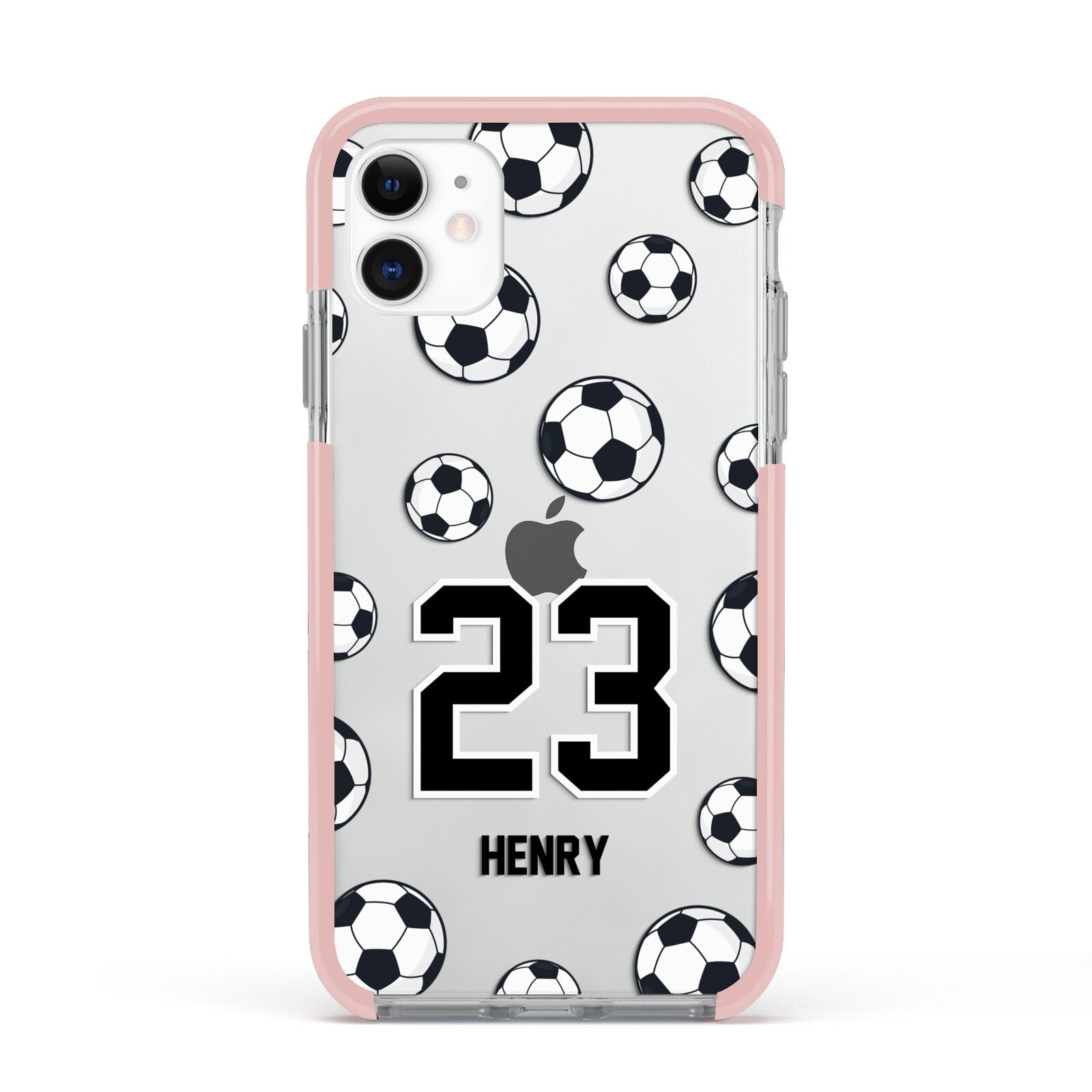 Personalised Football Apple iPhone 11 in White with Pink Impact Case