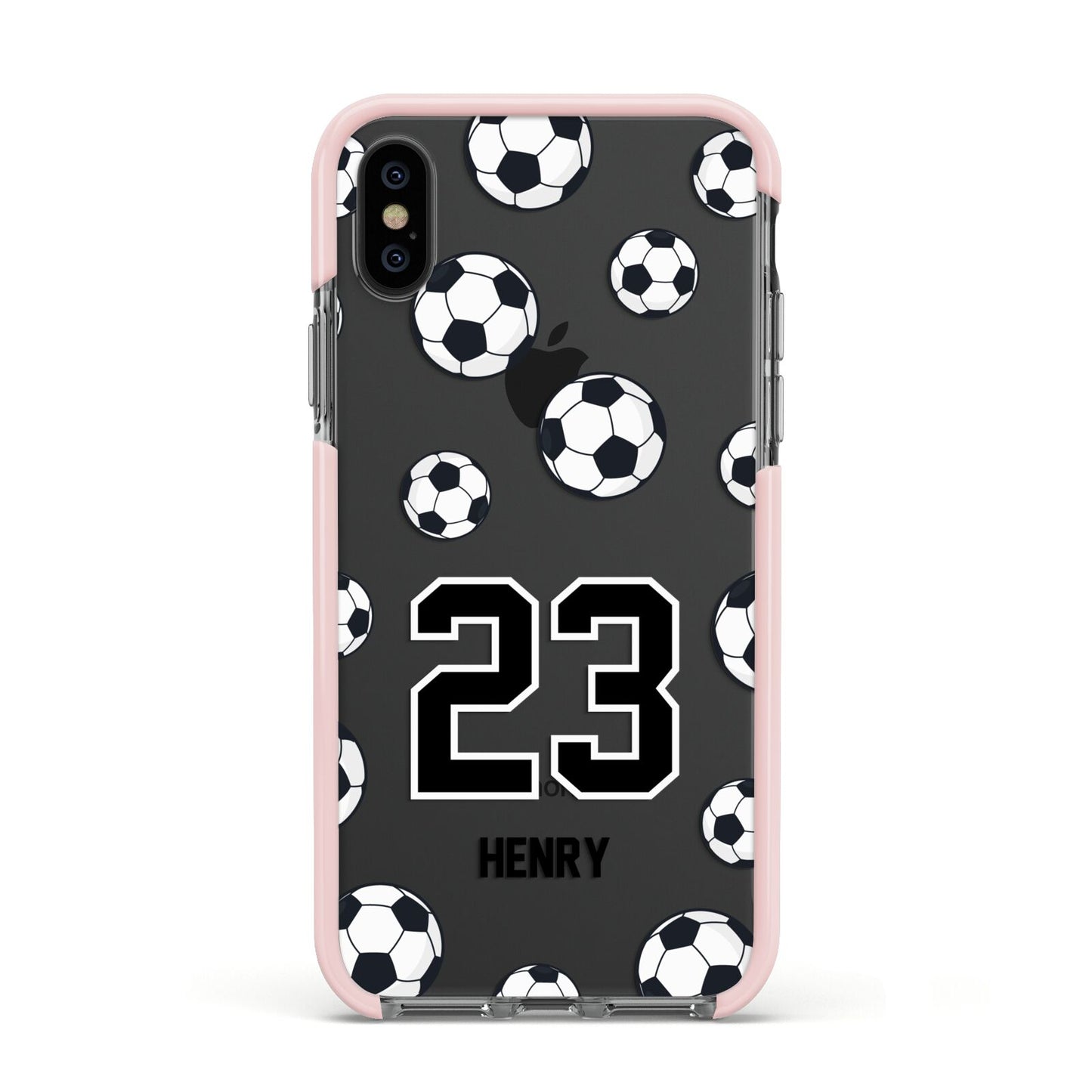 Personalised Football Apple iPhone Xs Impact Case Pink Edge on Black Phone
