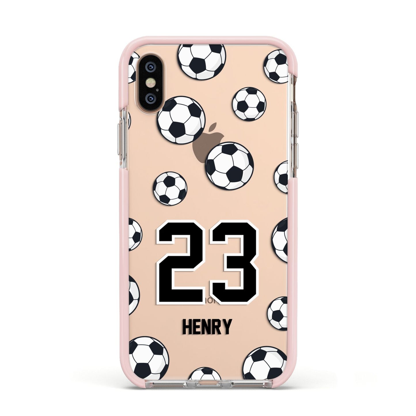 Personalised Football Apple iPhone Xs Impact Case Pink Edge on Gold Phone