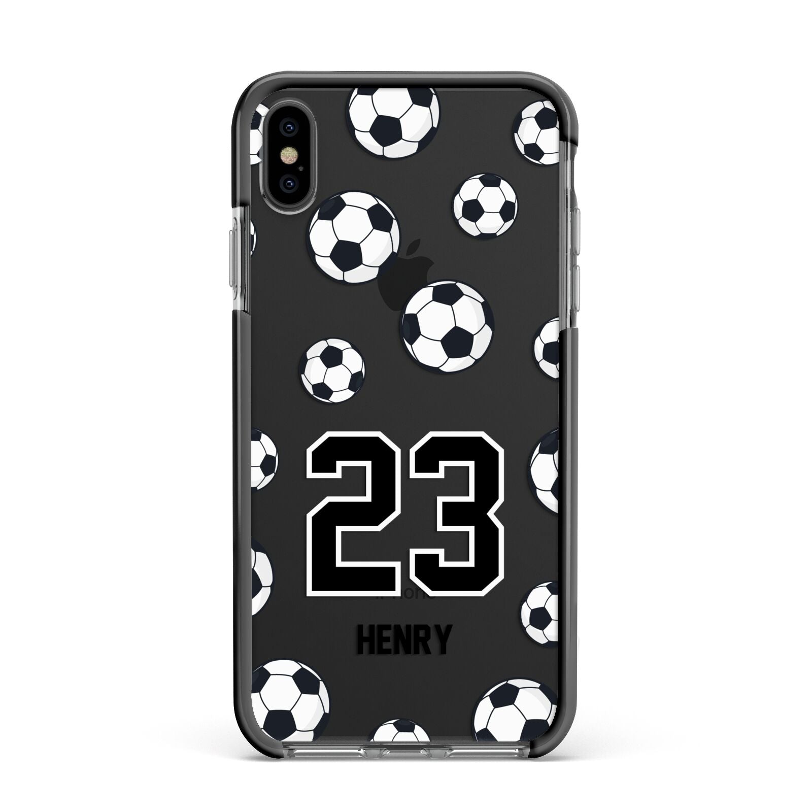 Personalised Football Apple iPhone Xs Max Impact Case Black Edge on Black Phone