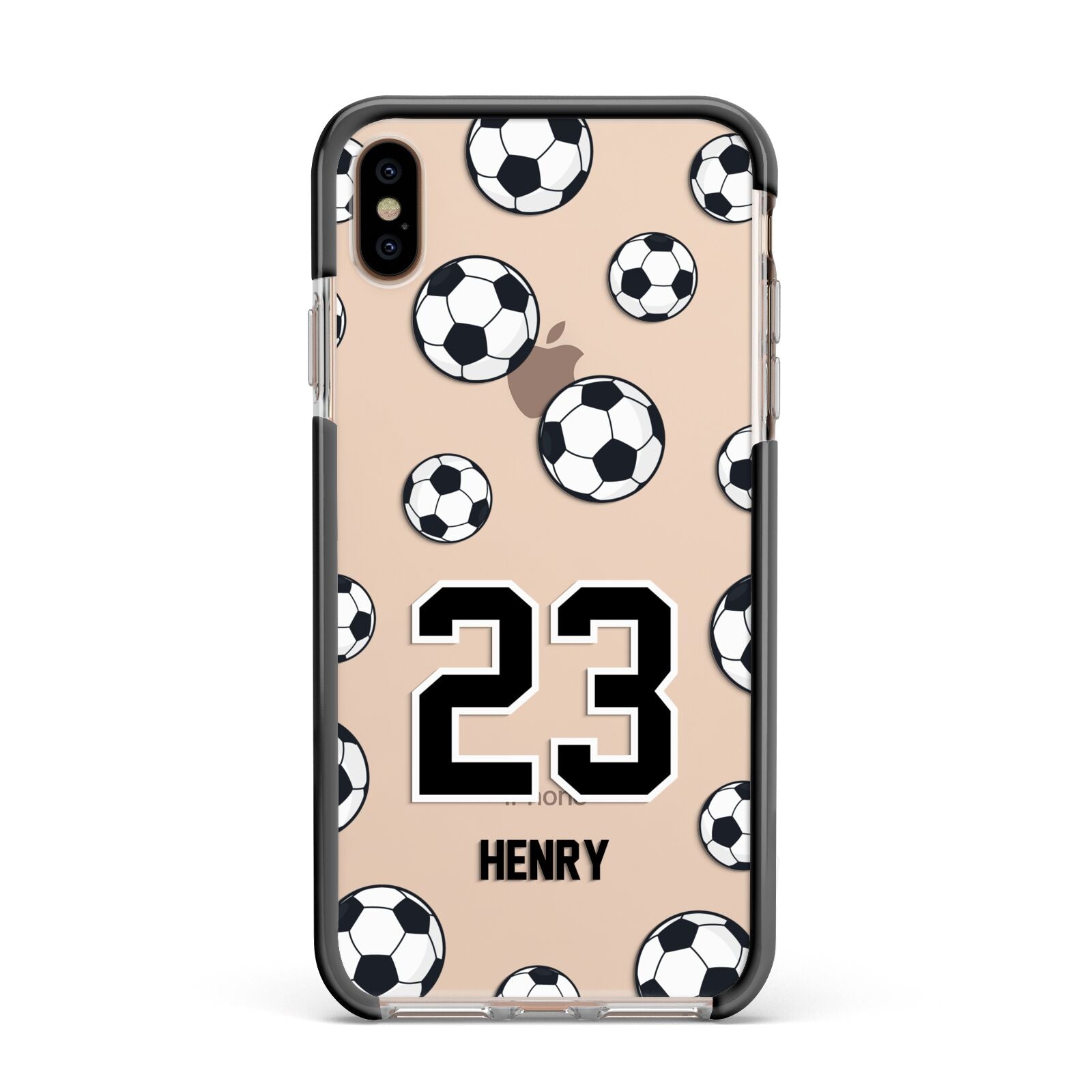 Personalised Football Apple iPhone Xs Max Impact Case Black Edge on Gold Phone