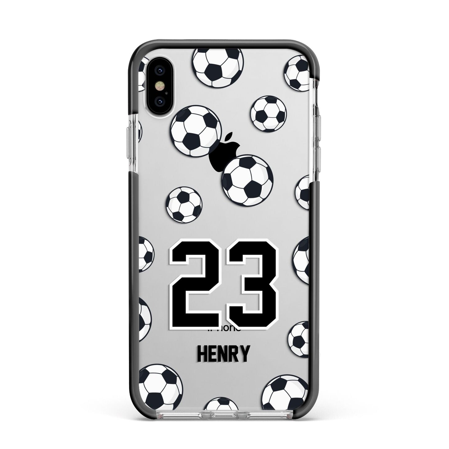 Personalised Football Apple iPhone Xs Max Impact Case Black Edge on Silver Phone