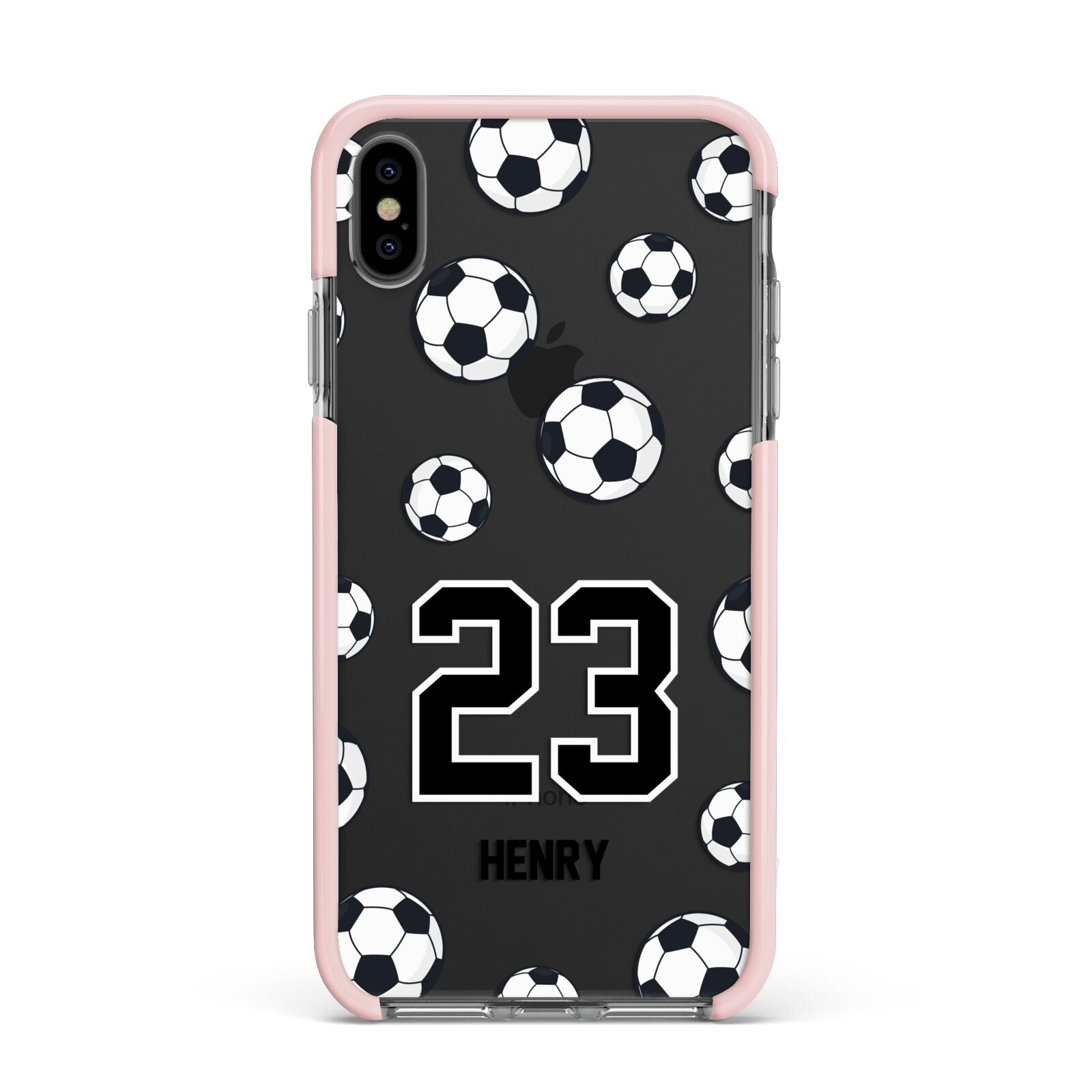 Personalised Football Apple iPhone Xs Max Impact Case Pink Edge on Black Phone