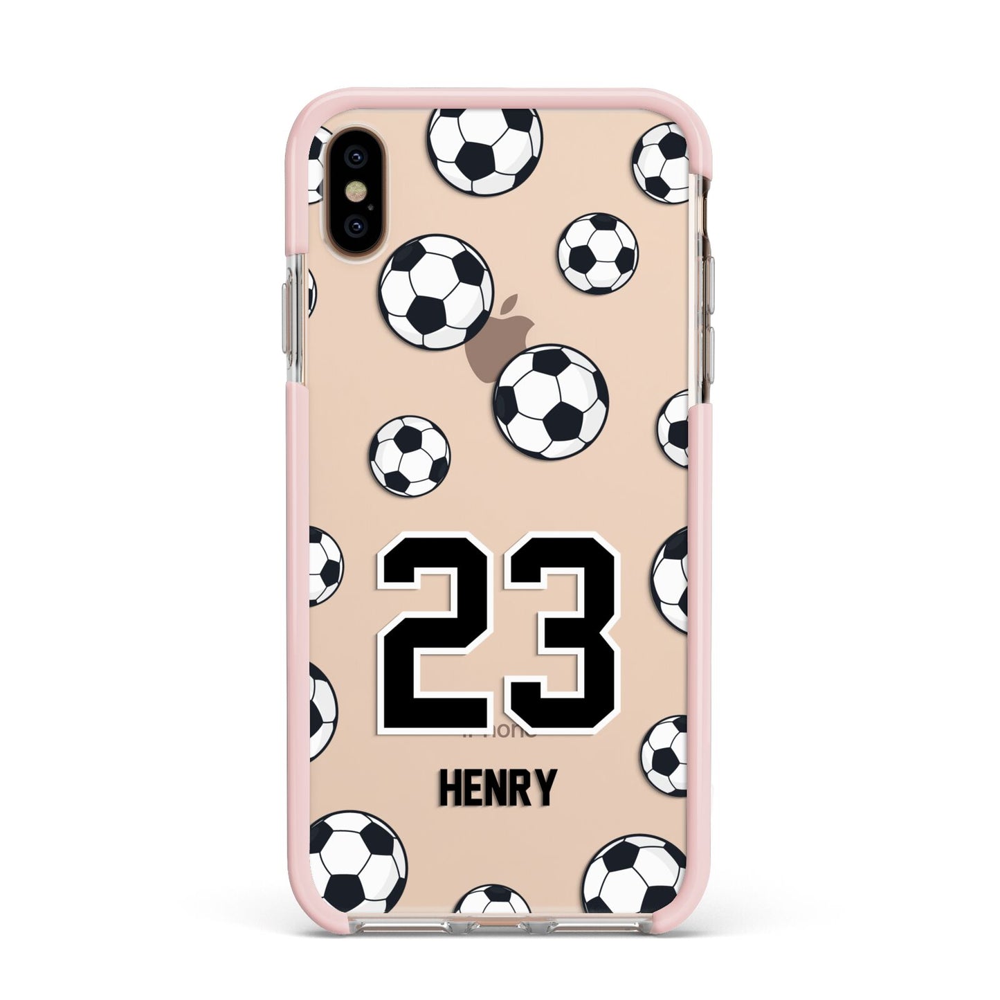 Personalised Football Apple iPhone Xs Max Impact Case Pink Edge on Gold Phone
