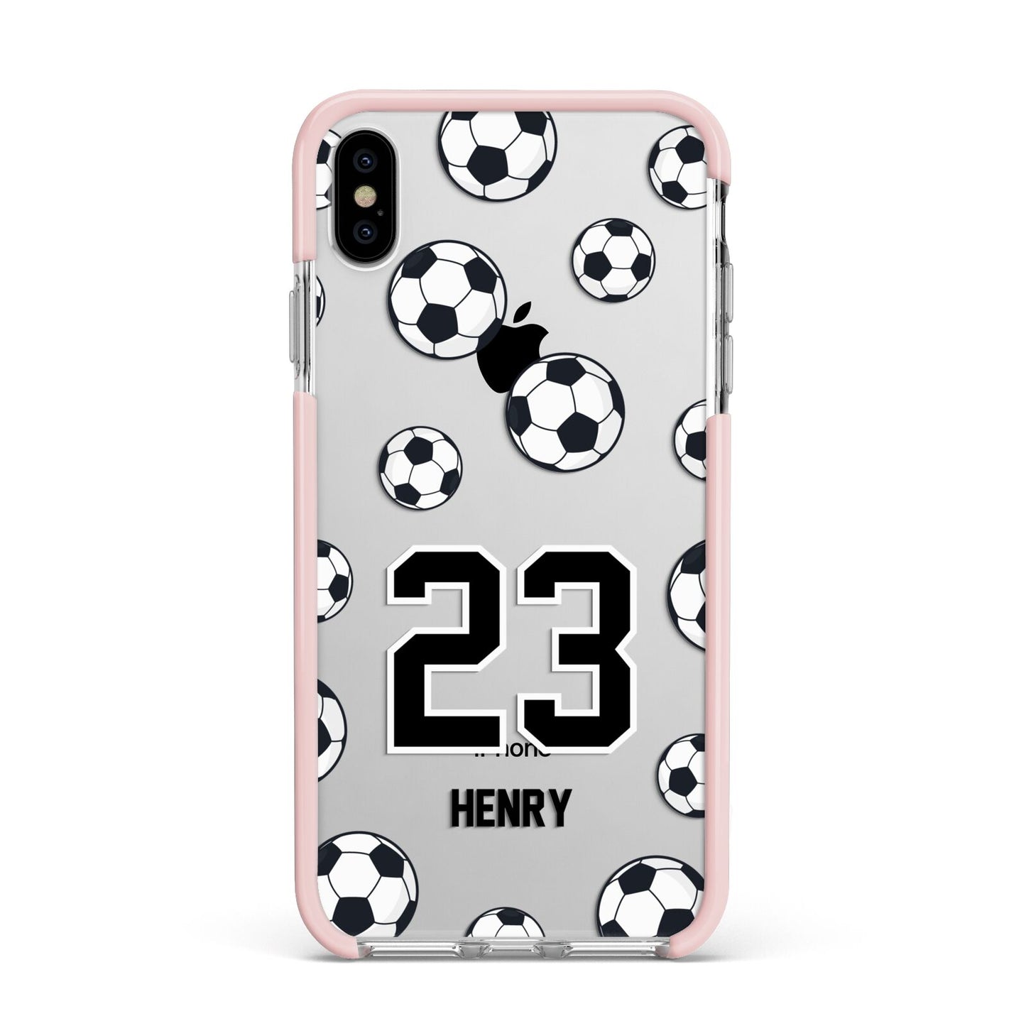 Personalised Football Apple iPhone Xs Max Impact Case Pink Edge on Silver Phone