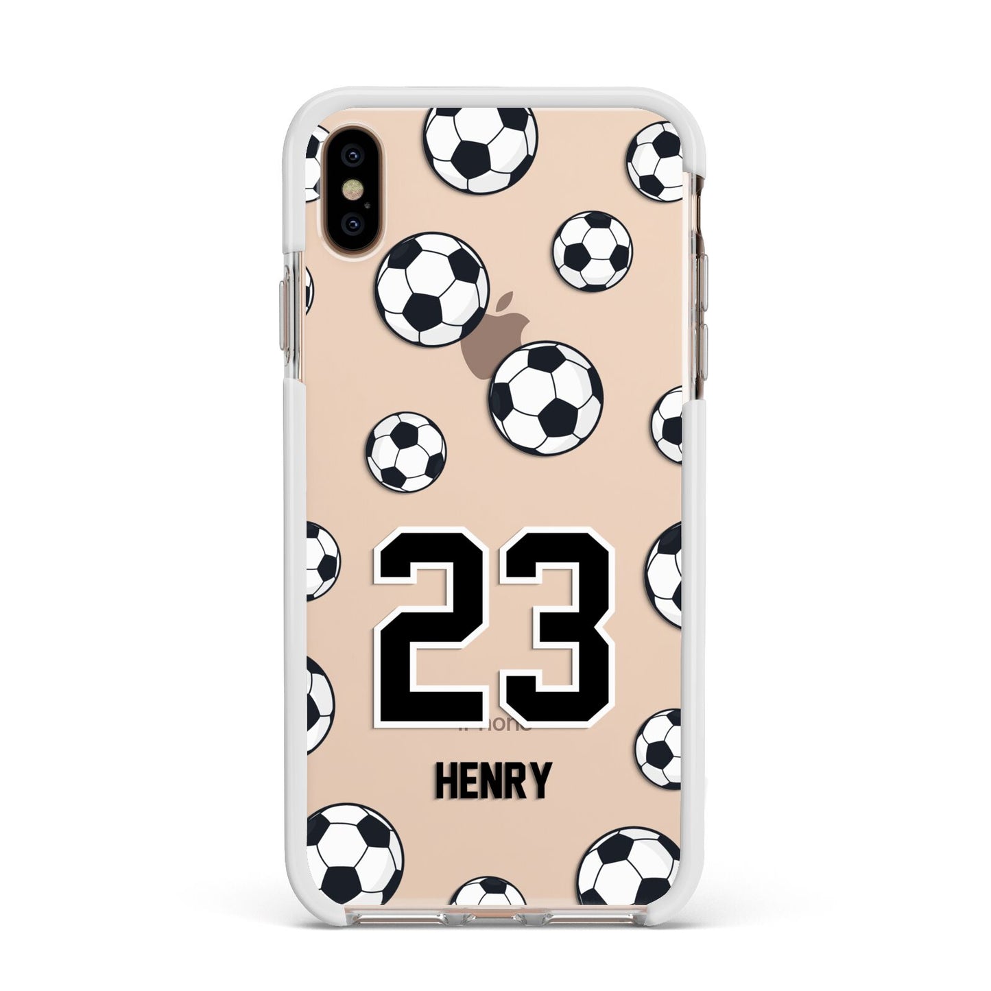 Personalised Football Apple iPhone Xs Max Impact Case White Edge on Gold Phone