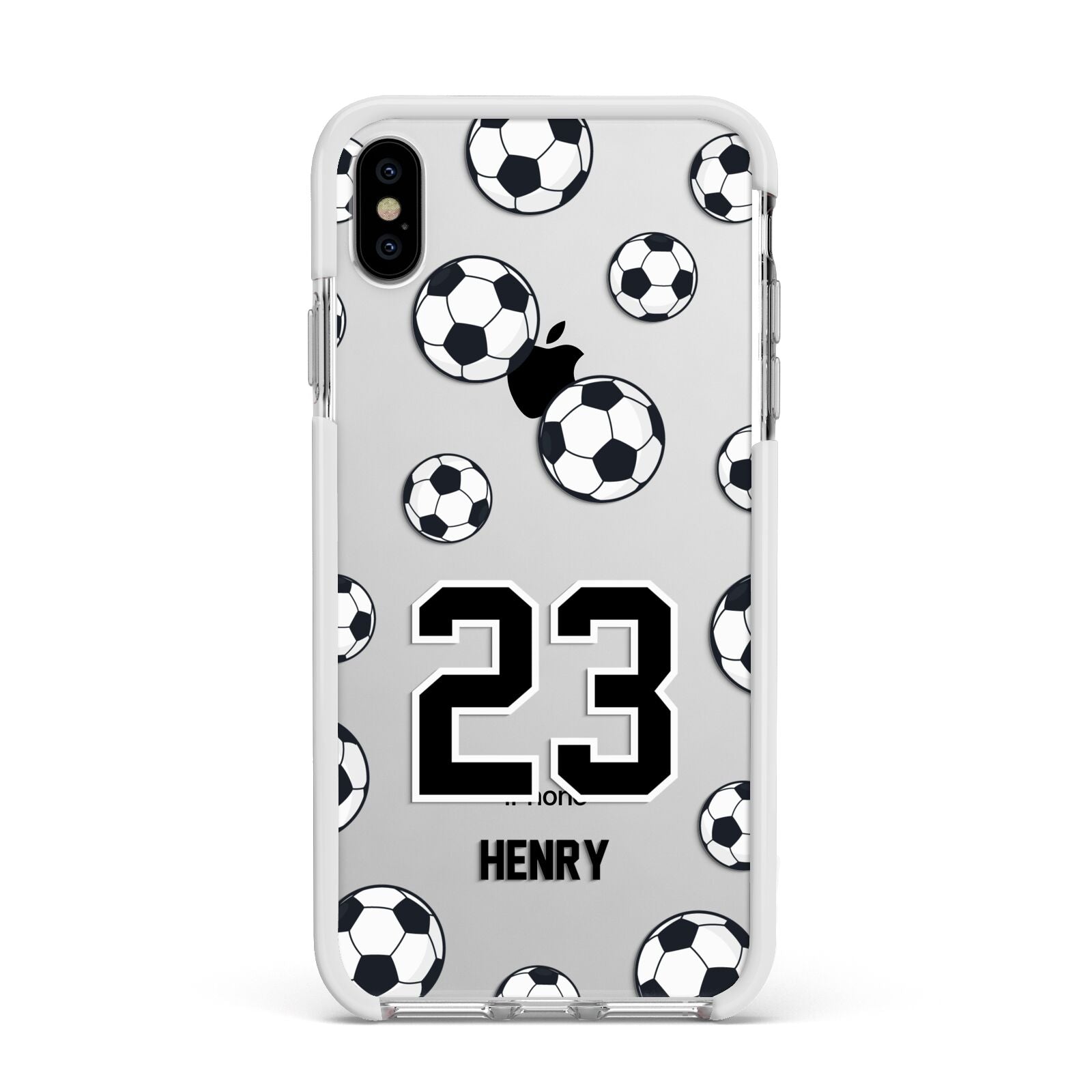 Personalised Football Apple iPhone Xs Max Impact Case White Edge on Silver Phone