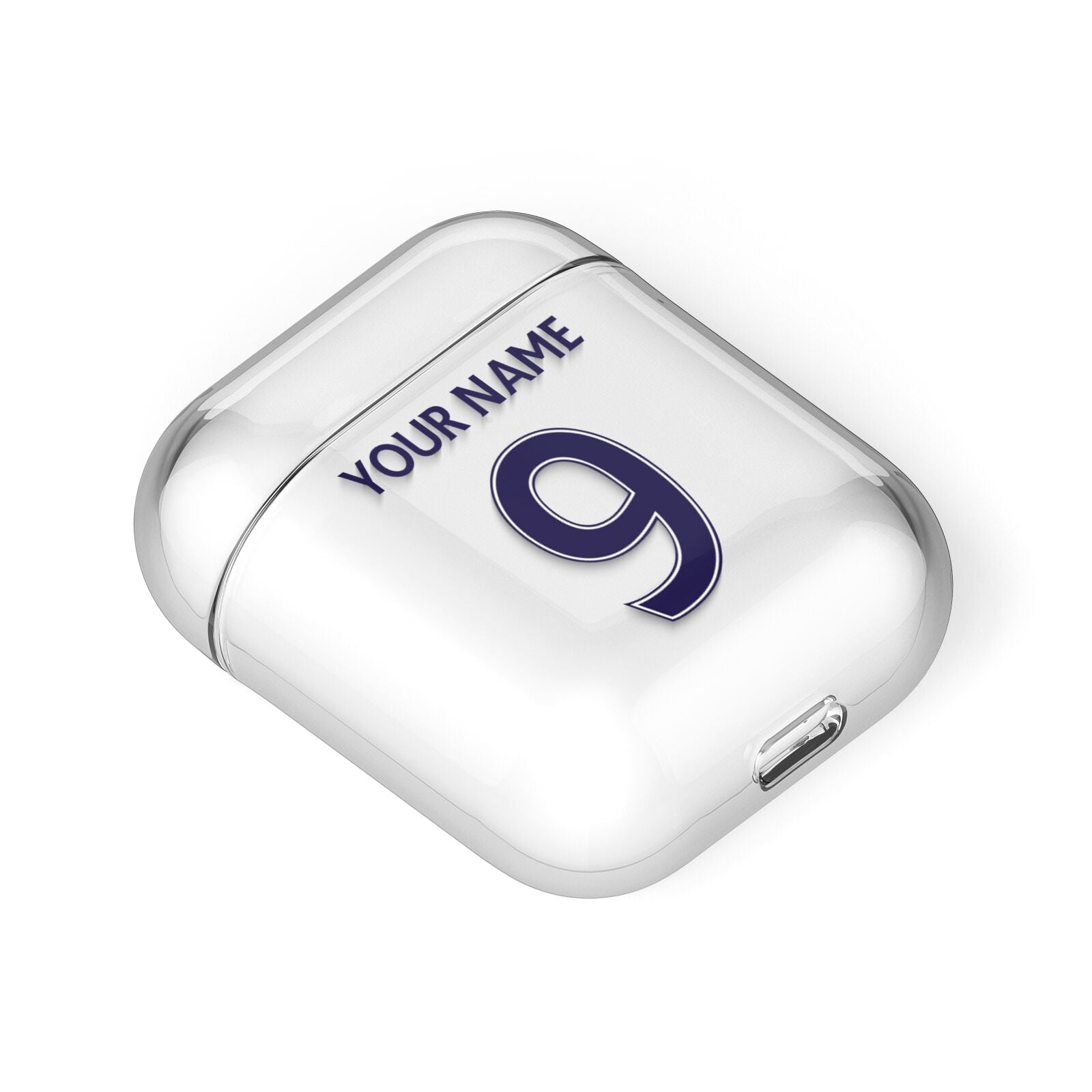Personalised Football Name and Number AirPods Case Laid Flat