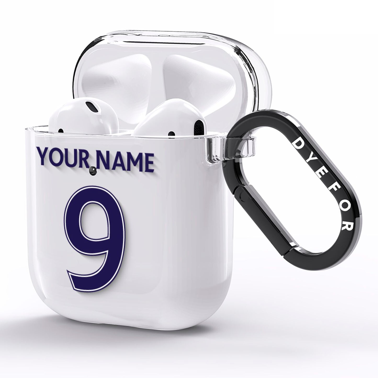 Personalised Football Name and Number AirPods Clear Case Side Image