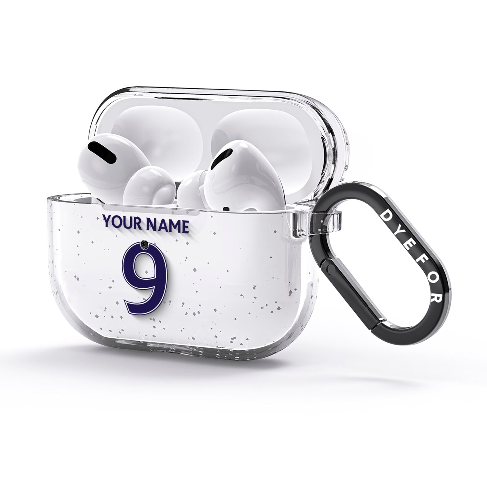 Personalised Football Name and Number AirPods Glitter Case 3rd Gen Side Image
