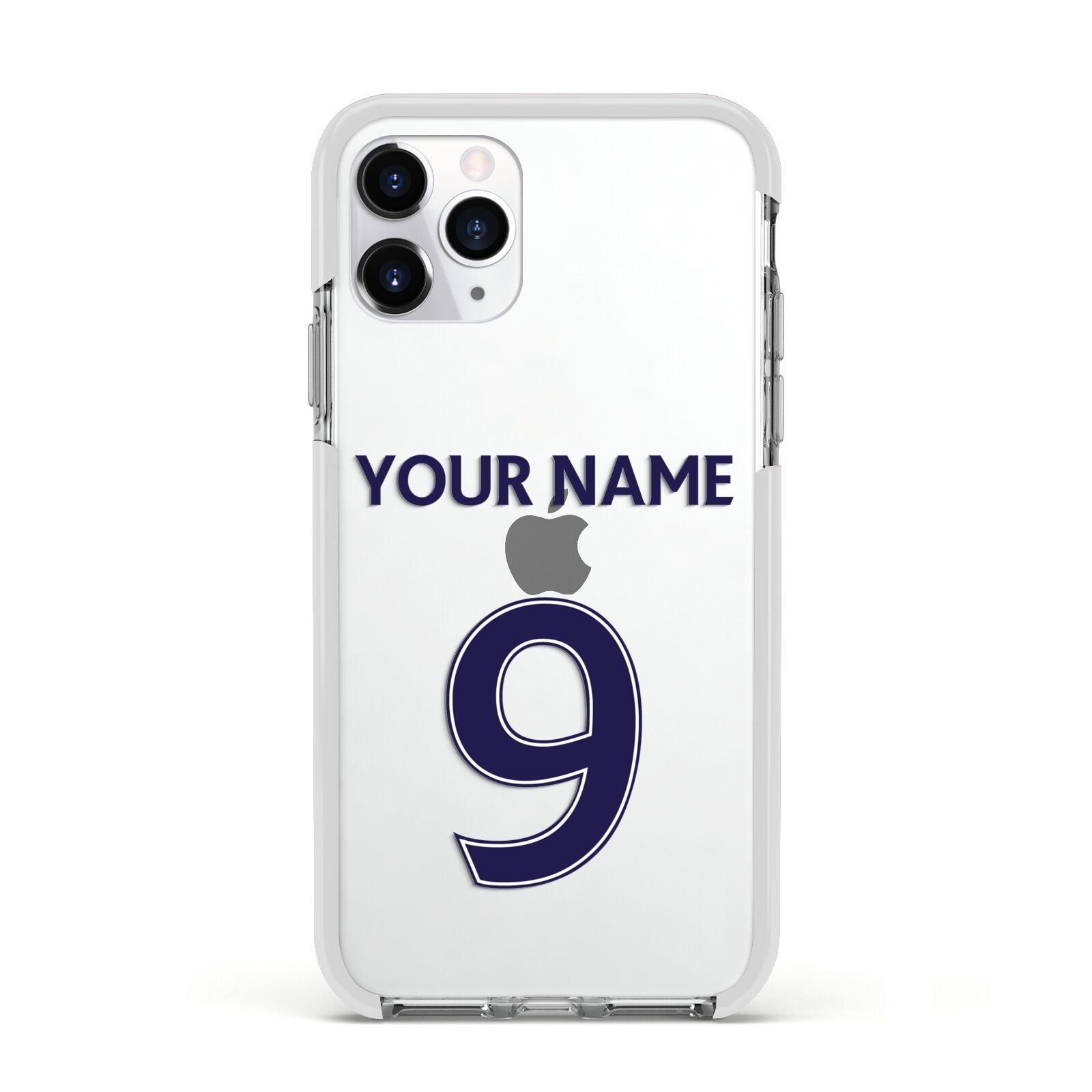 Personalised Football Name and Number Apple iPhone 11 Pro in Silver with White Impact Case