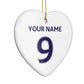 Personalised Football Name and Number Heart Decoration Side Angle