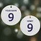 Personalised Football Name and Number Round Decoration on Christmas Background