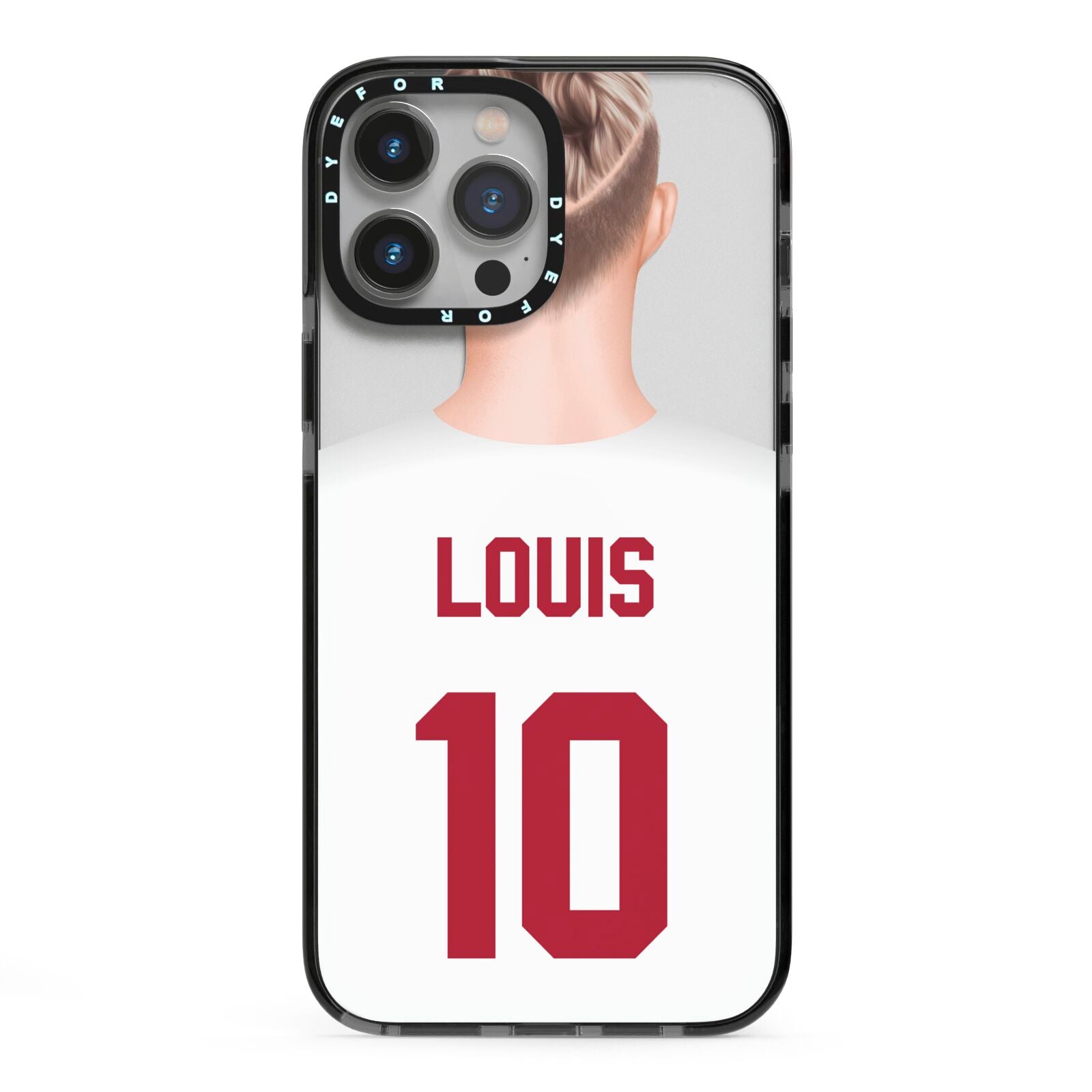 Personalised Football Shirt iPhone 13 Pro Max Black Impact Case on Silver phone