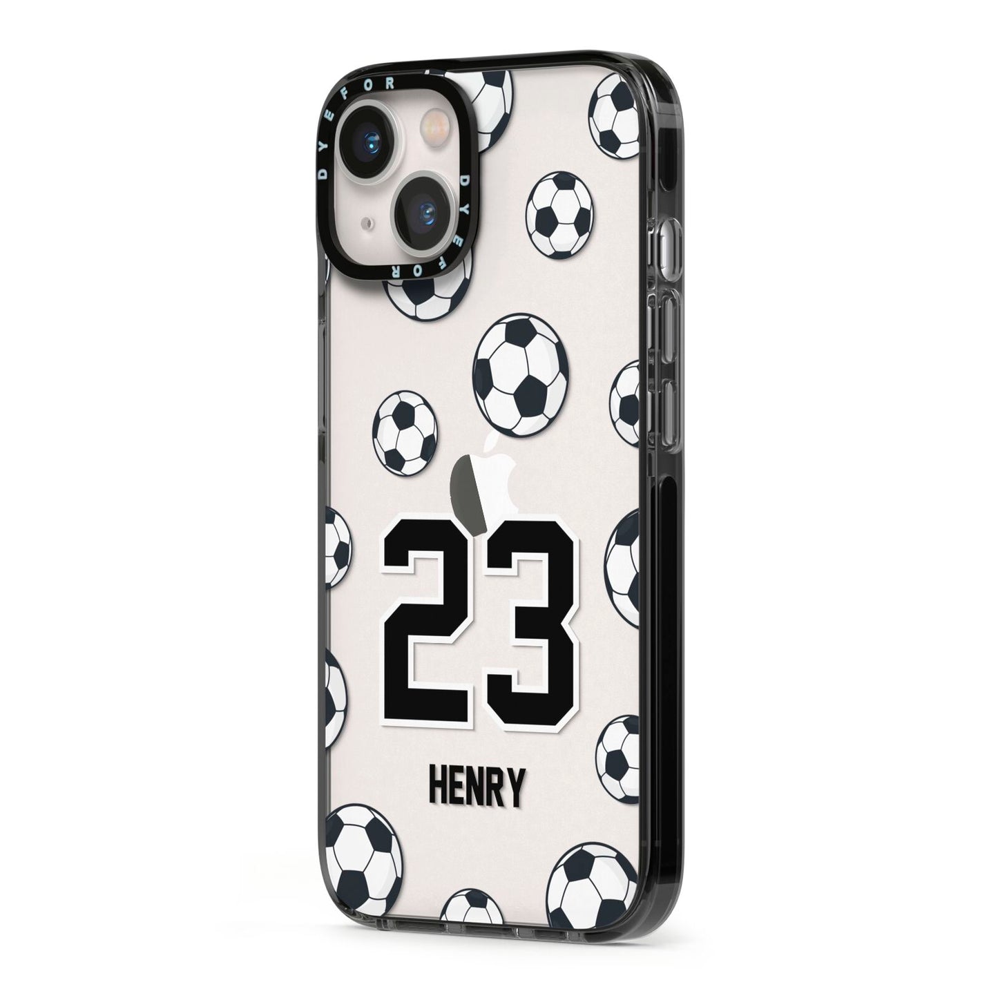 Personalised Football iPhone 13 Black Impact Case Side Angle on Silver phone
