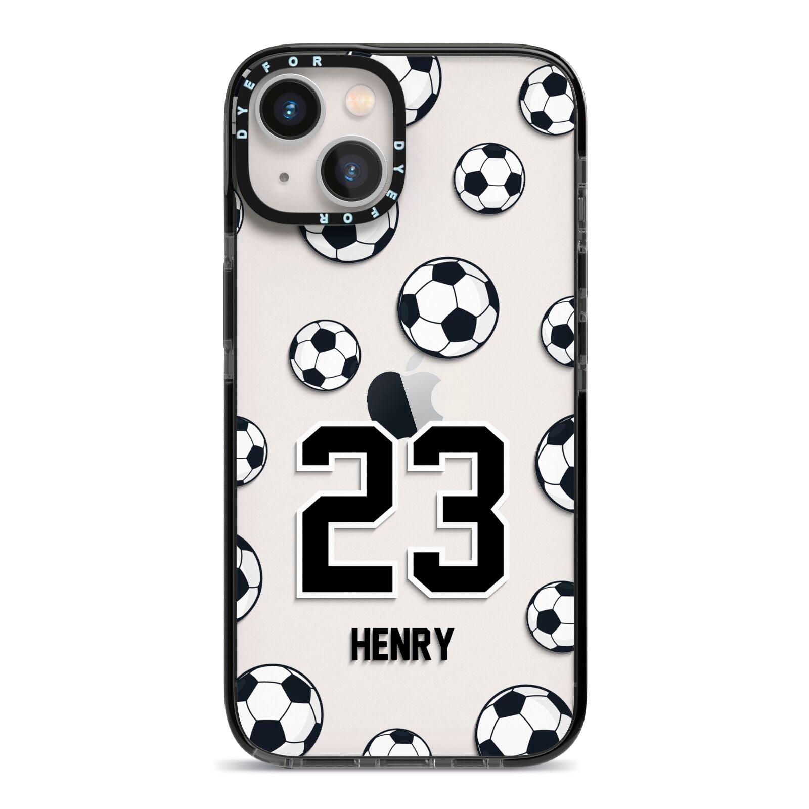 Personalised Football iPhone 13 Black Impact Case on Silver phone