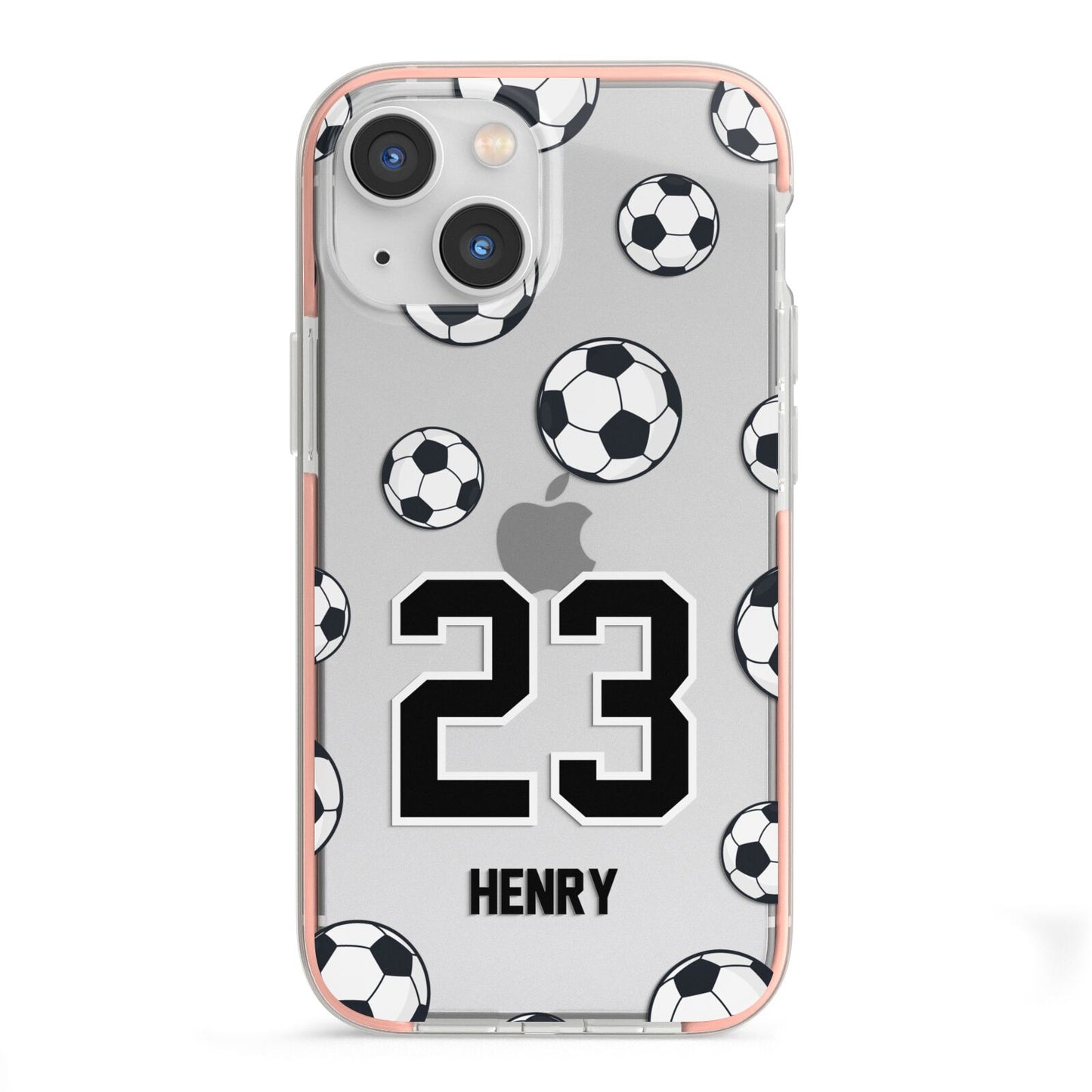 Personalised Football iPhone 13 Mini TPU Impact Case with Pink Edges