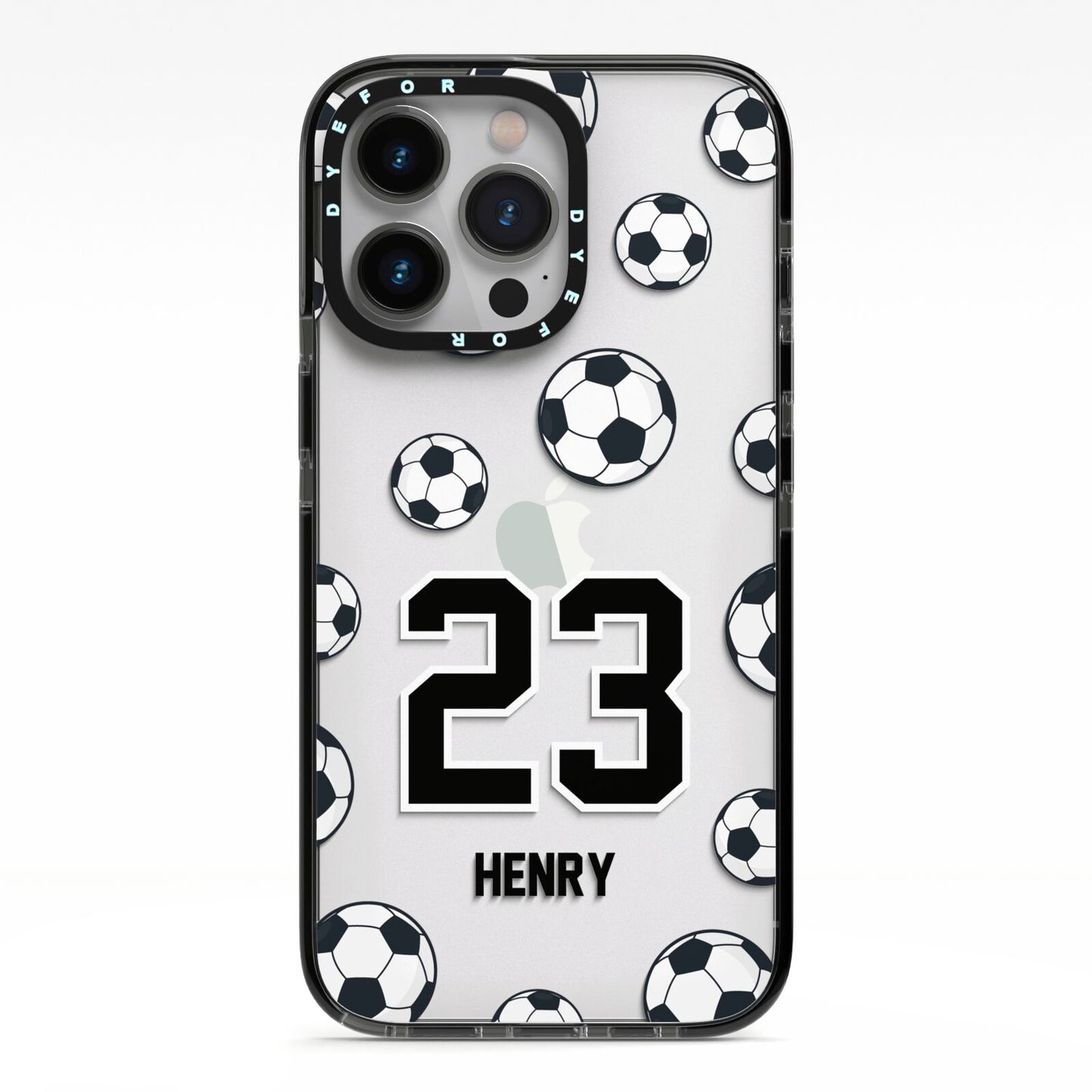 Personalised Football iPhone 13 Pro Black Impact Case on Silver phone