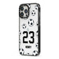 Personalised Football iPhone 13 Pro Max Black Impact Case Side Angle on Silver phone