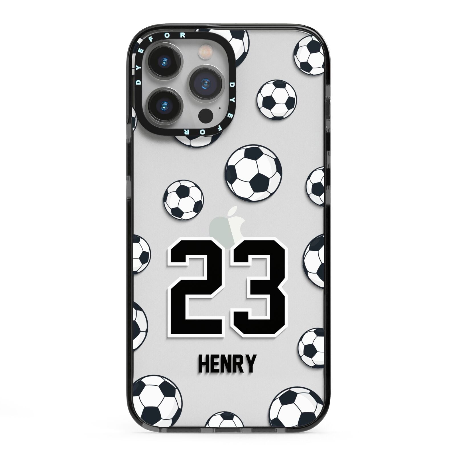 Personalised Football iPhone 13 Pro Max Black Impact Case on Silver phone