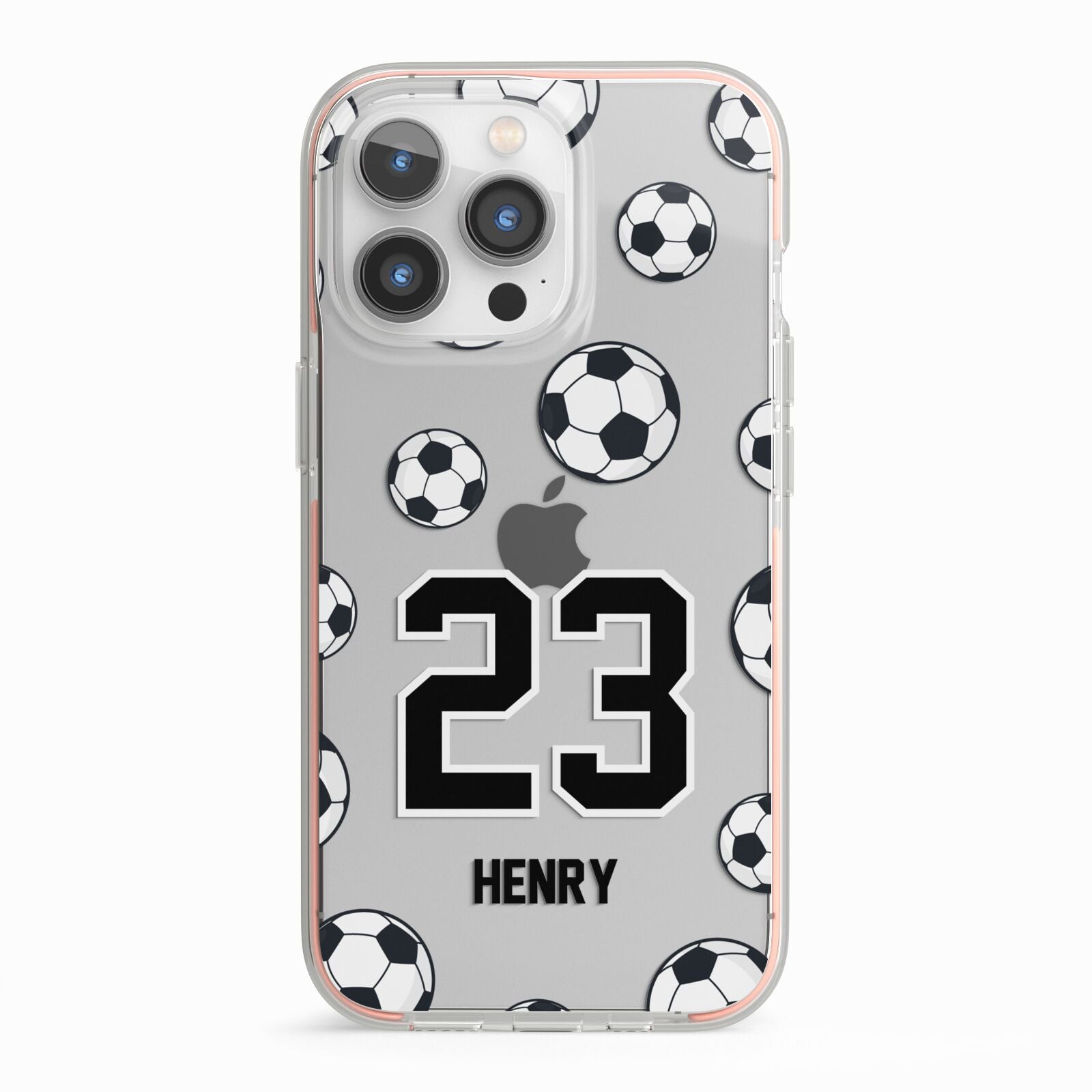 Personalised Football iPhone 13 Pro TPU Impact Case with Pink Edges