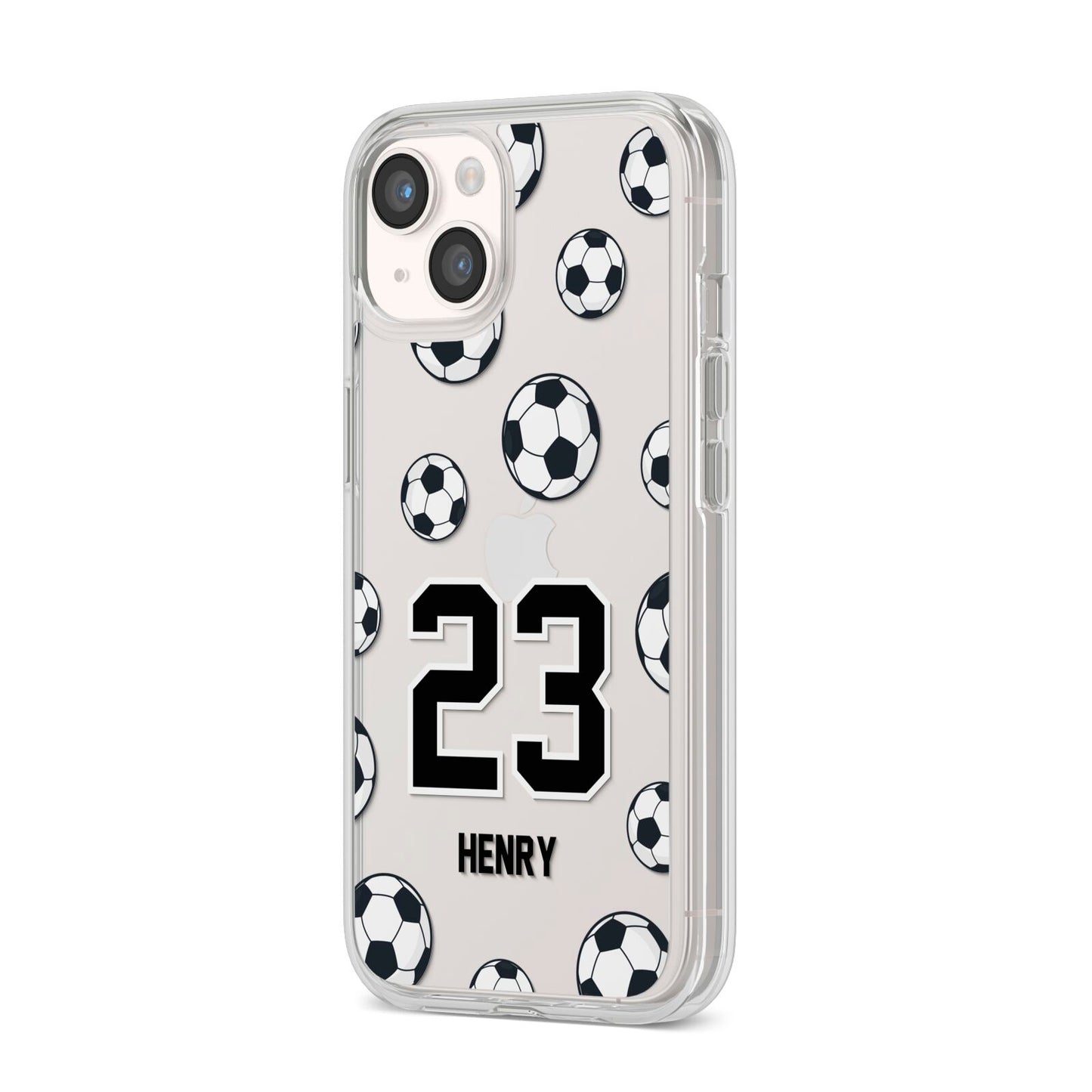 Personalised Football iPhone 14 Clear Tough Case Starlight Angled Image