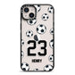 Personalised Football iPhone 14 Plus Black Impact Case on Silver phone