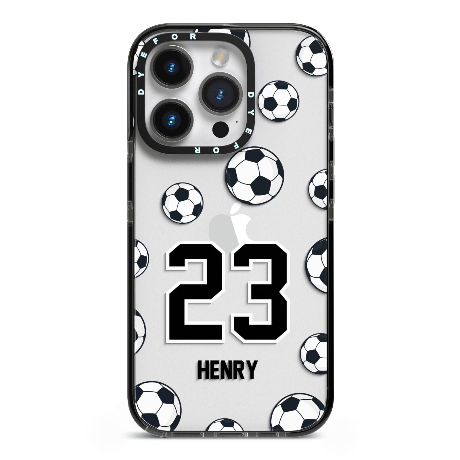 Personalised Football iPhone 14 Pro Black Impact Case on Silver phone