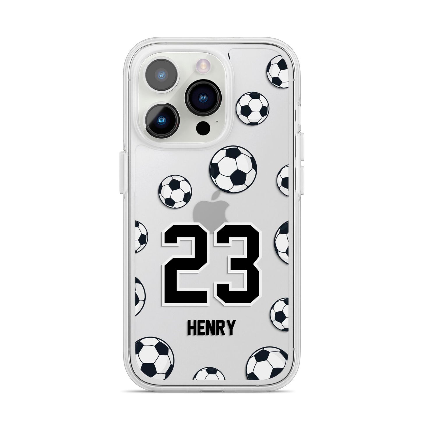 Personalised Football iPhone 14 Pro Clear Tough Case Silver