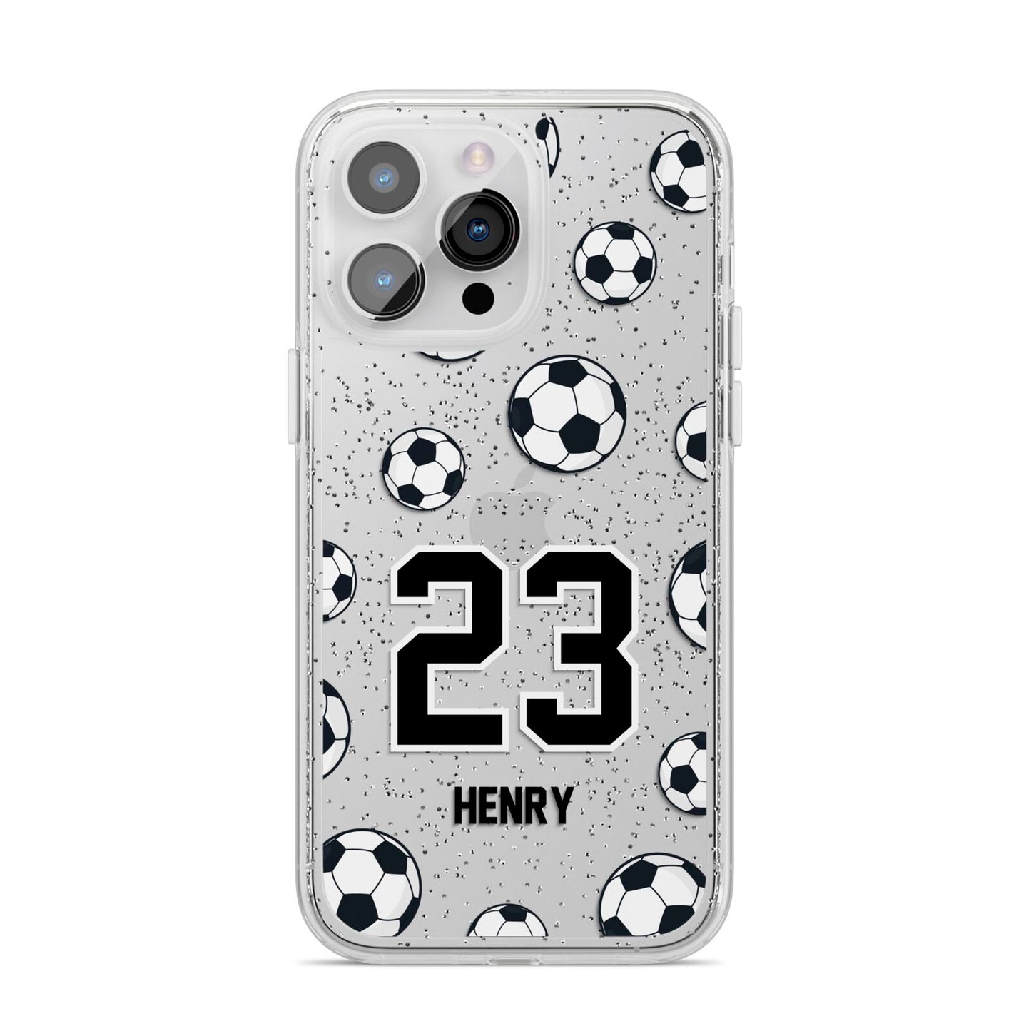 Personalised Football iPhone 14 Pro Max Glitter Tough Case Silver
