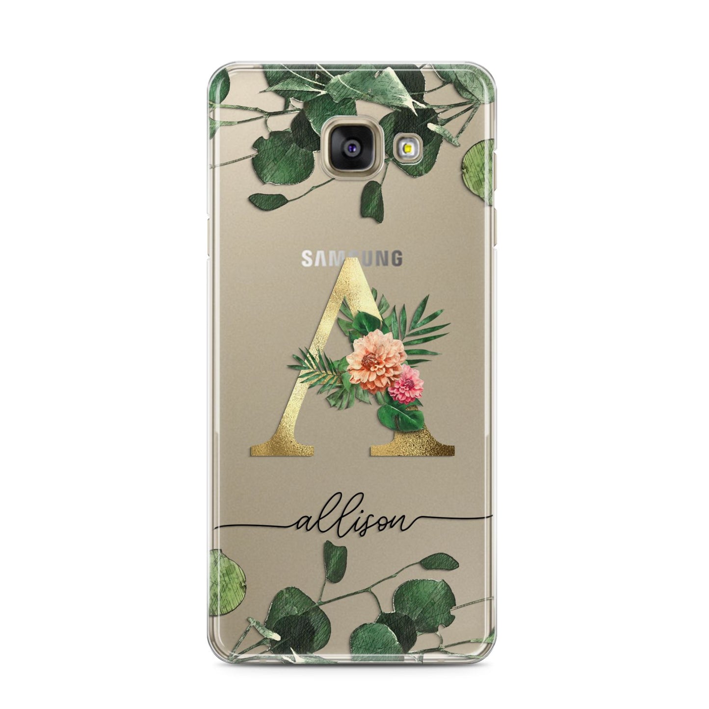 Personalised Forest Monogram Samsung Galaxy A3 2016 Case on gold phone