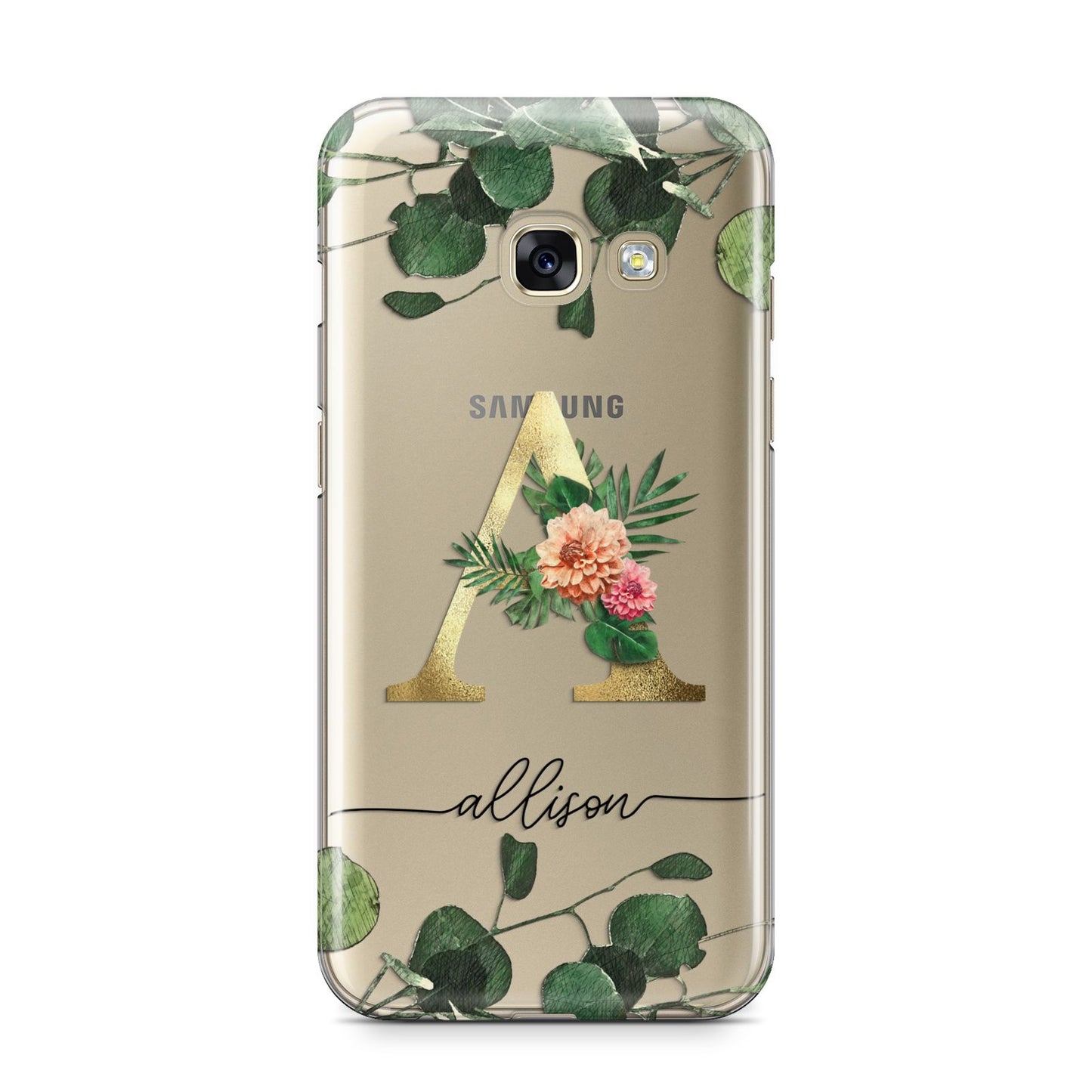 Personalised Forest Monogram Samsung Galaxy A3 2017 Case on gold phone
