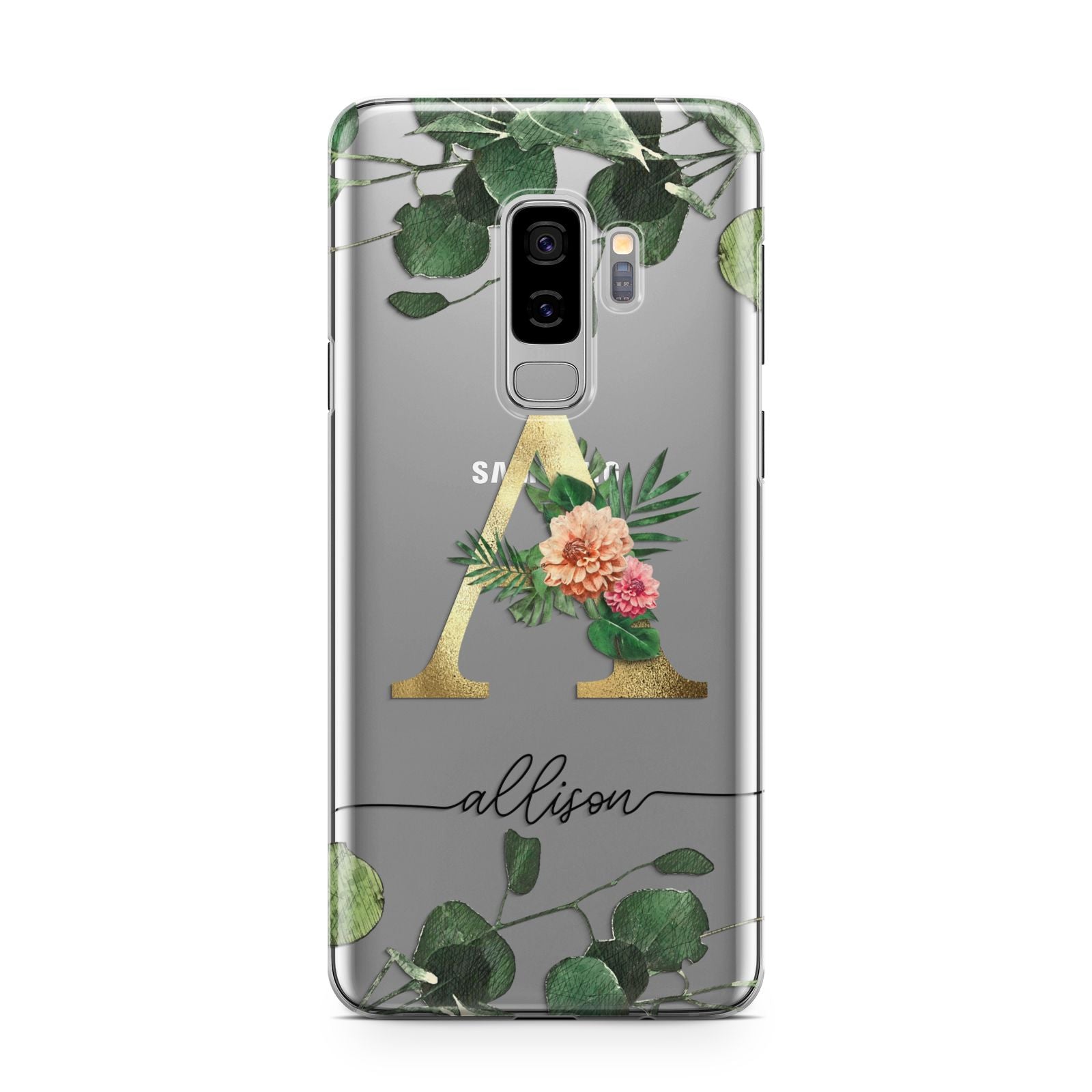 Personalised Forest Monogram Samsung Galaxy S9 Plus Case on Silver phone
