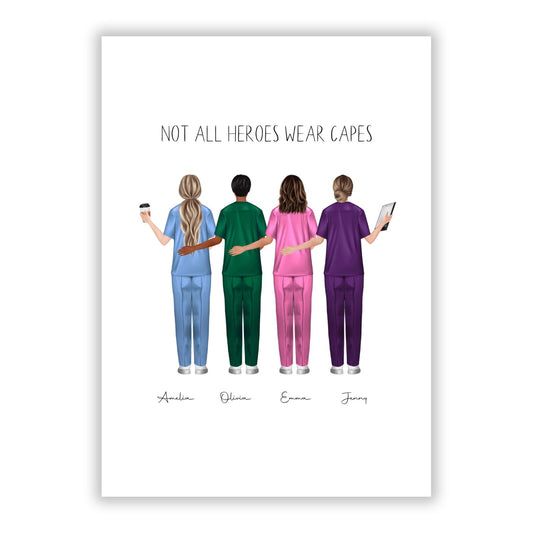 Personalised Four Nurses A5 Flat Greetings Card