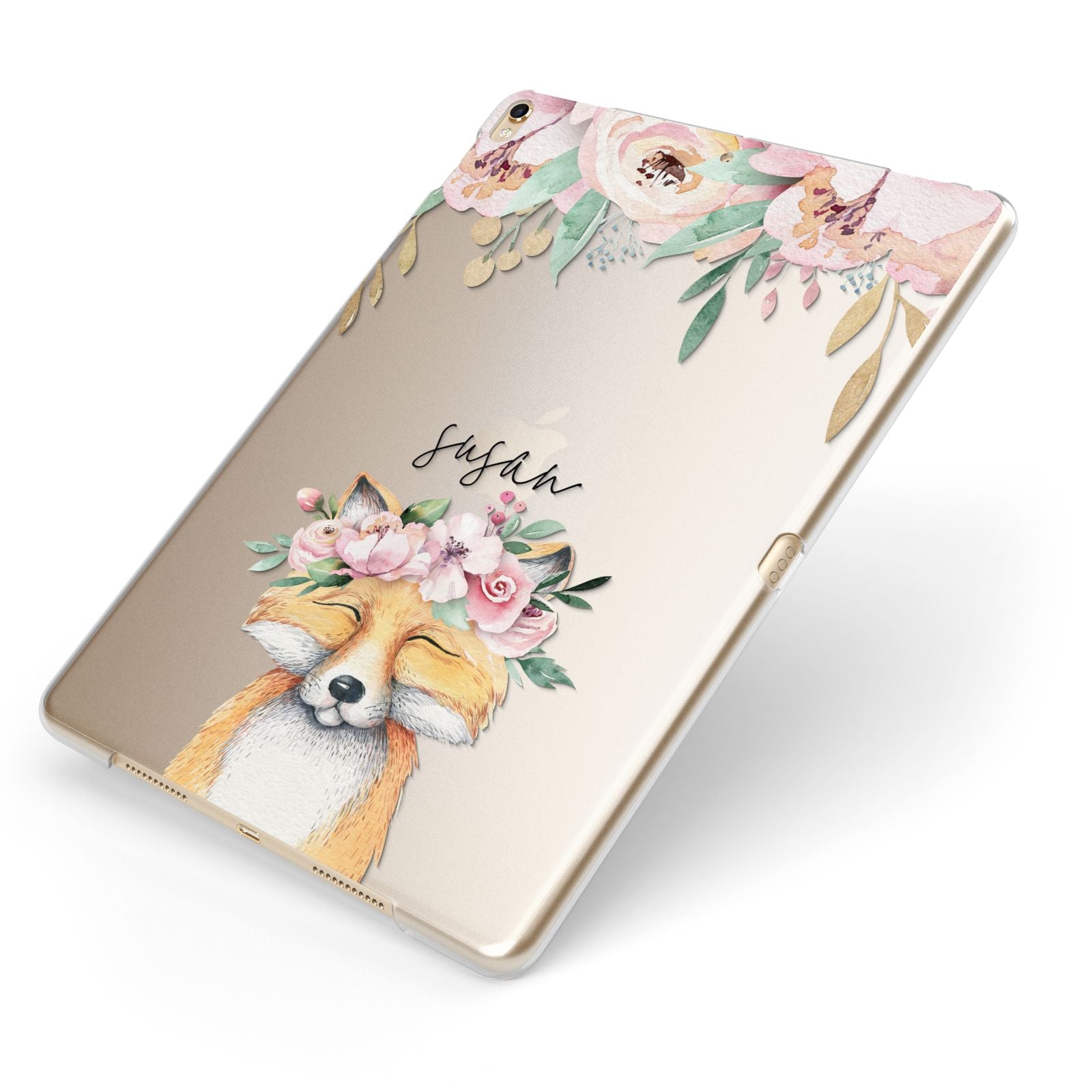 Personalised Fox Apple iPad Case on Gold iPad Side View