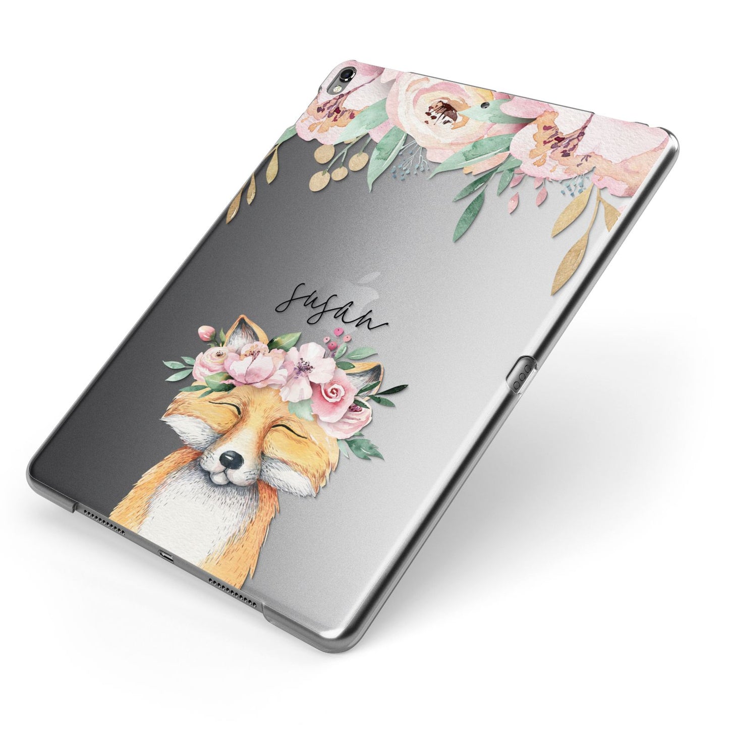 Personalised Fox Apple iPad Case on Grey iPad Side View