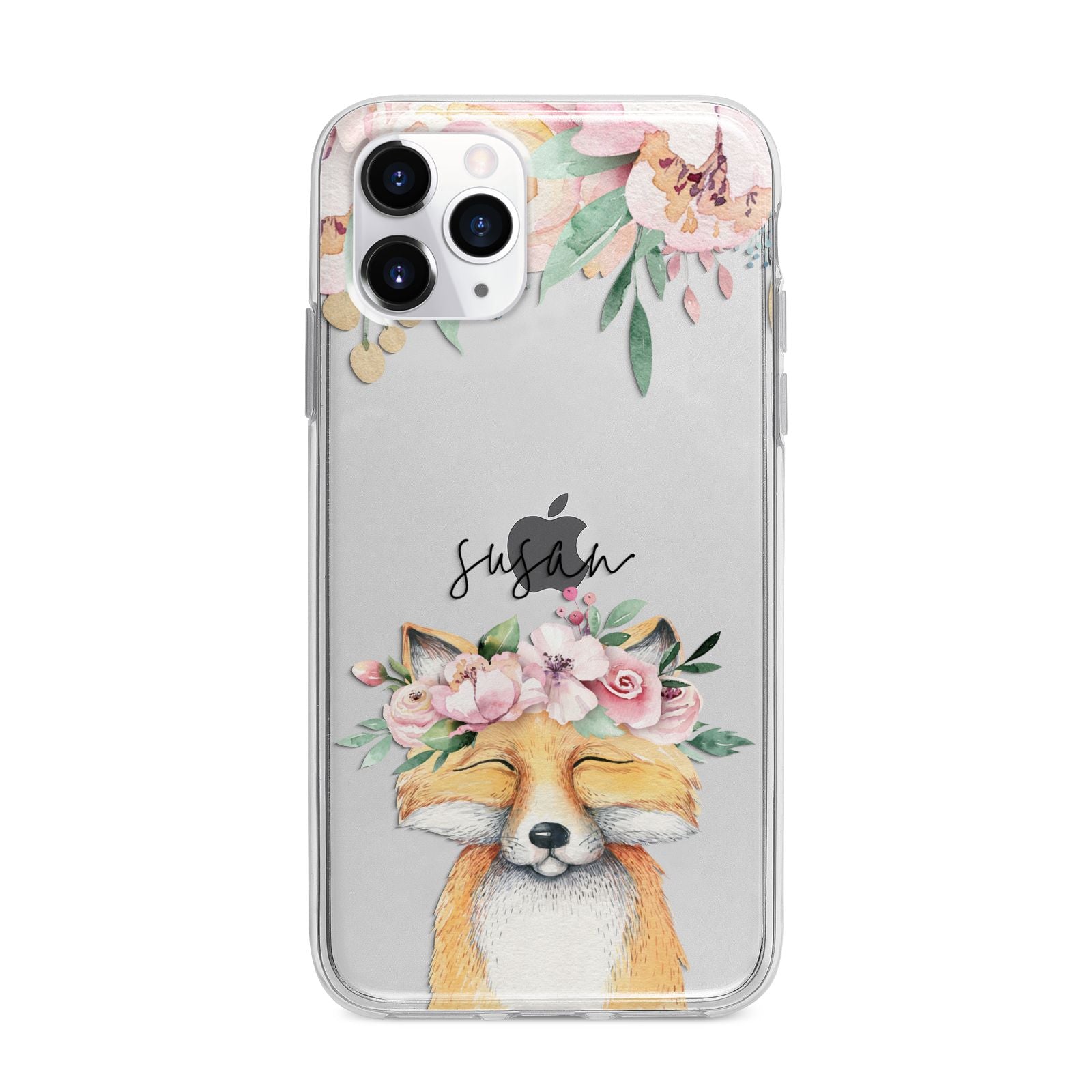 Personalised Fox Apple iPhone 11 Pro Max in Silver with Bumper Case