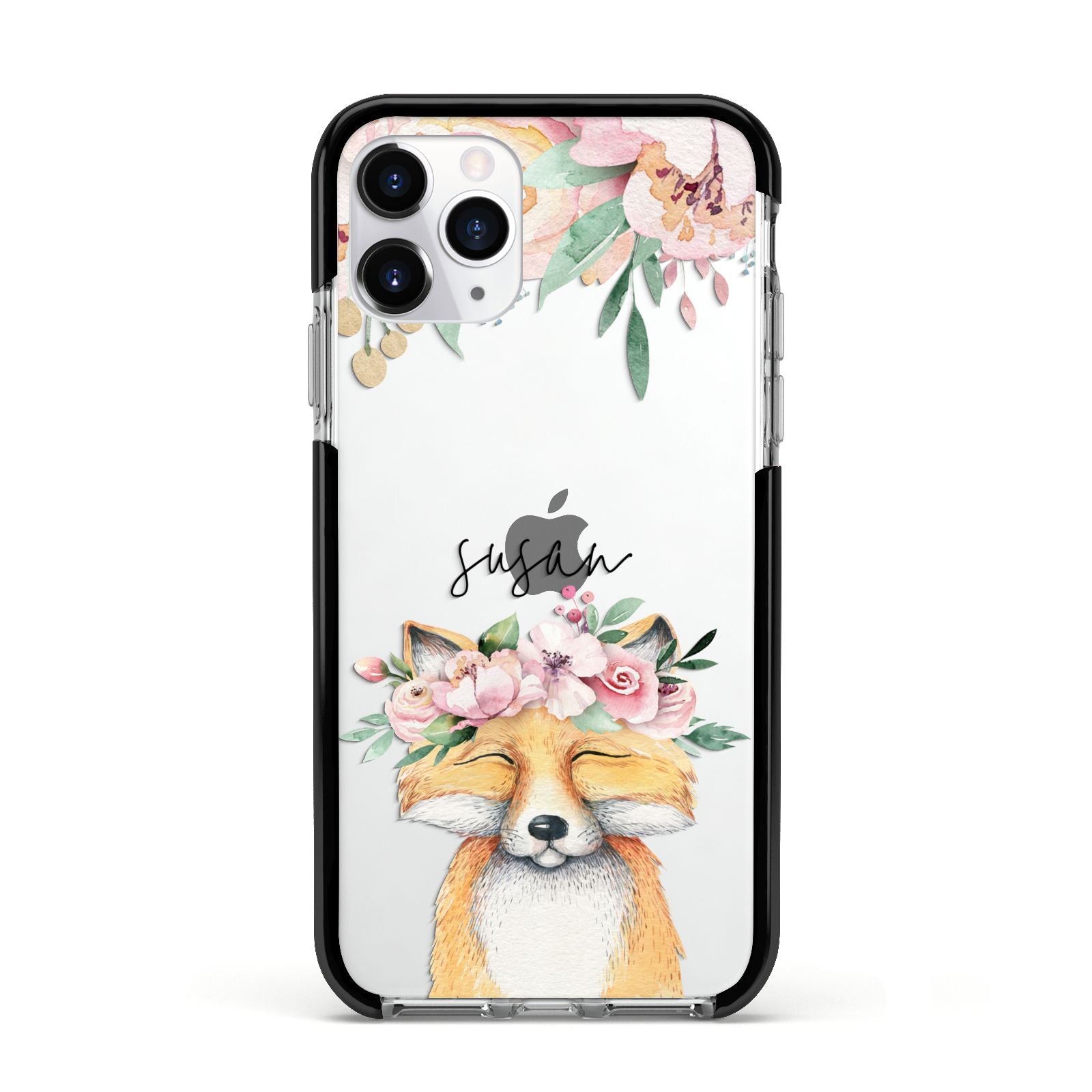 Personalised Fox Apple iPhone 11 Pro in Silver with Black Impact Case