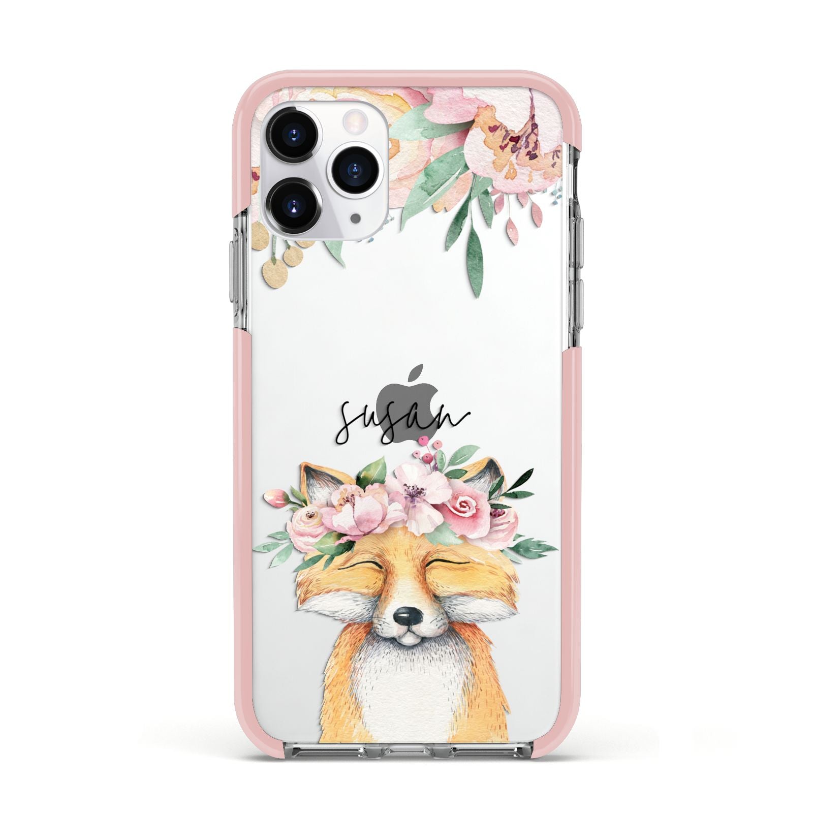 Personalised Fox Apple iPhone 11 Pro in Silver with Pink Impact Case