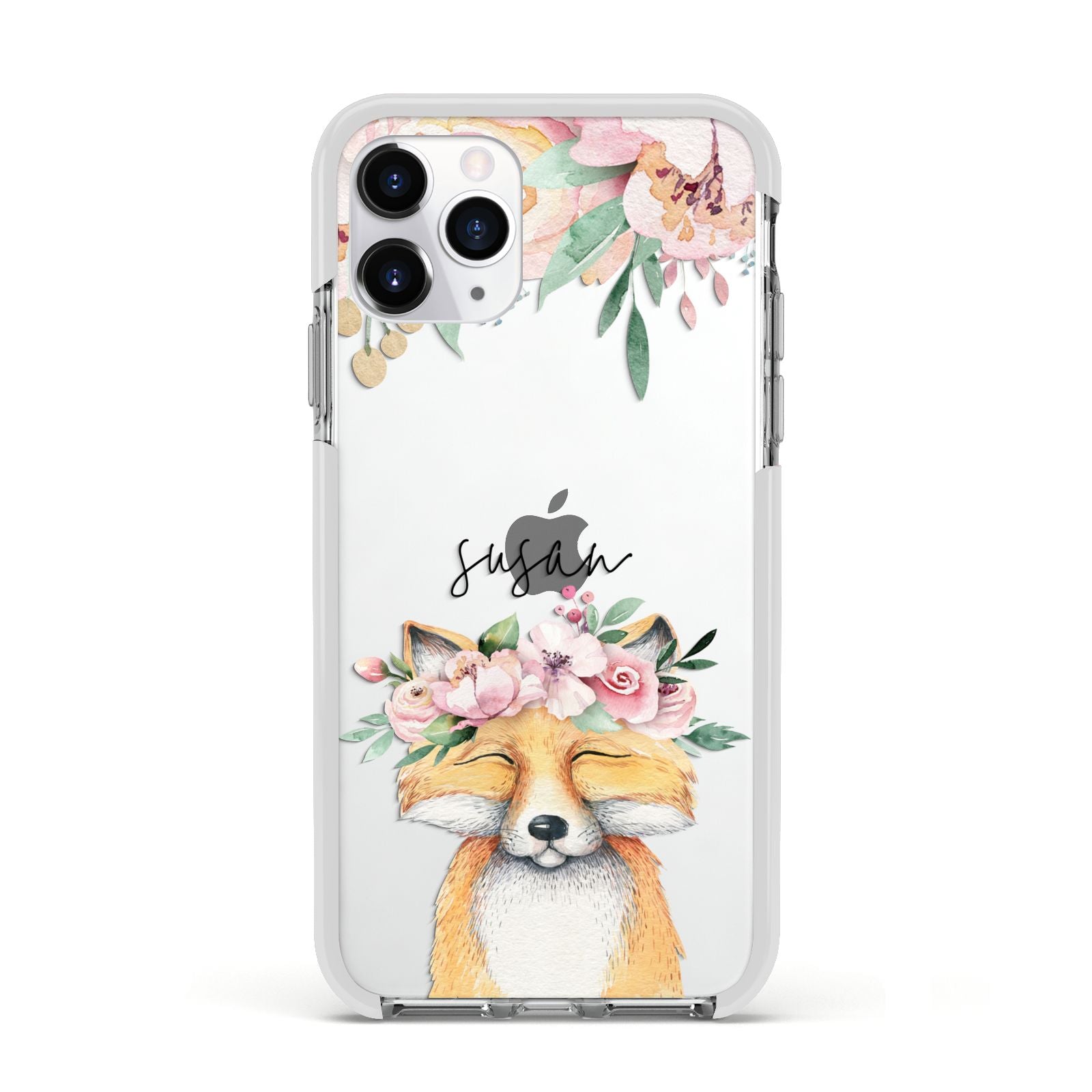 Personalised Fox Apple iPhone 11 Pro in Silver with White Impact Case