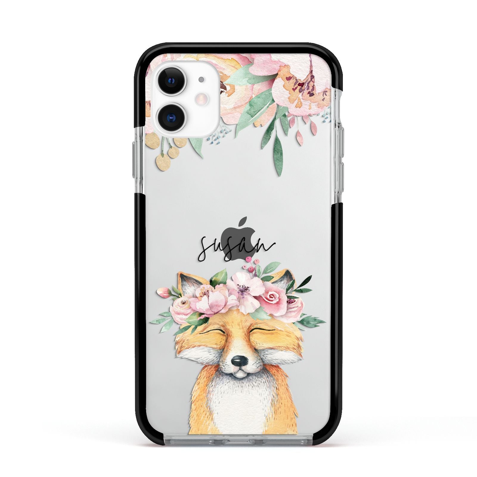 Personalised Fox Apple iPhone 11 in White with Black Impact Case