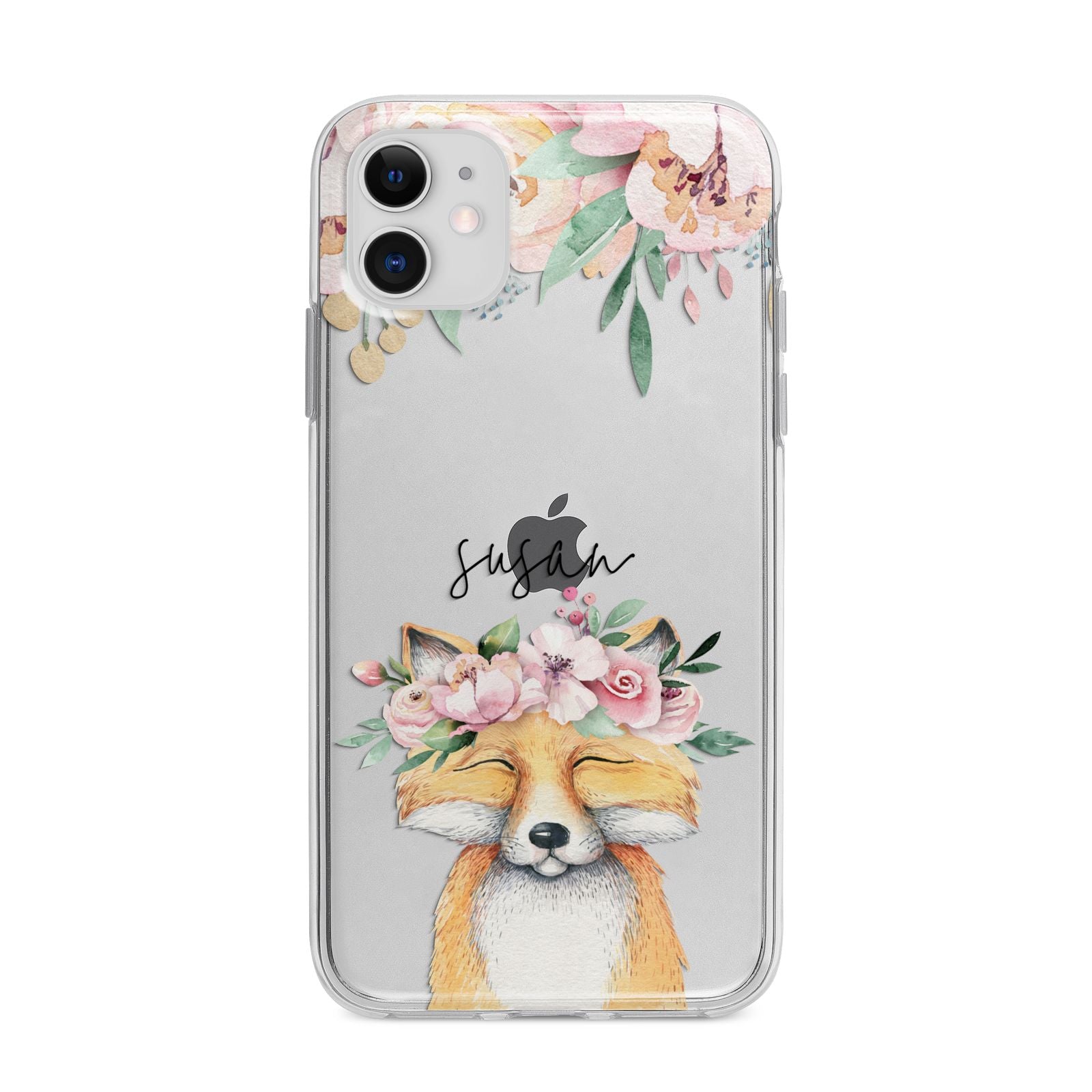 Personalised Fox Apple iPhone 11 in White with Bumper Case
