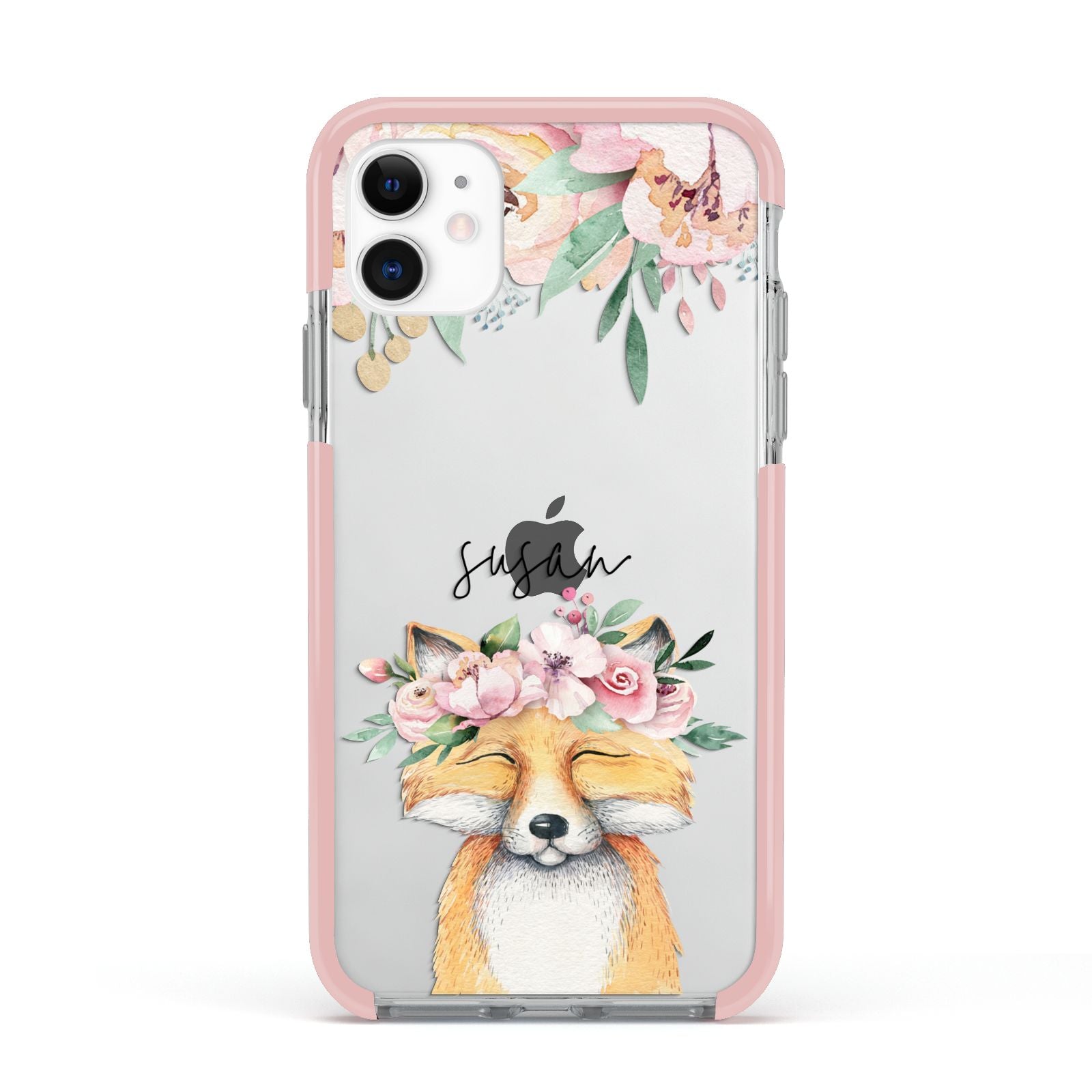 Personalised Fox Apple iPhone 11 in White with Pink Impact Case