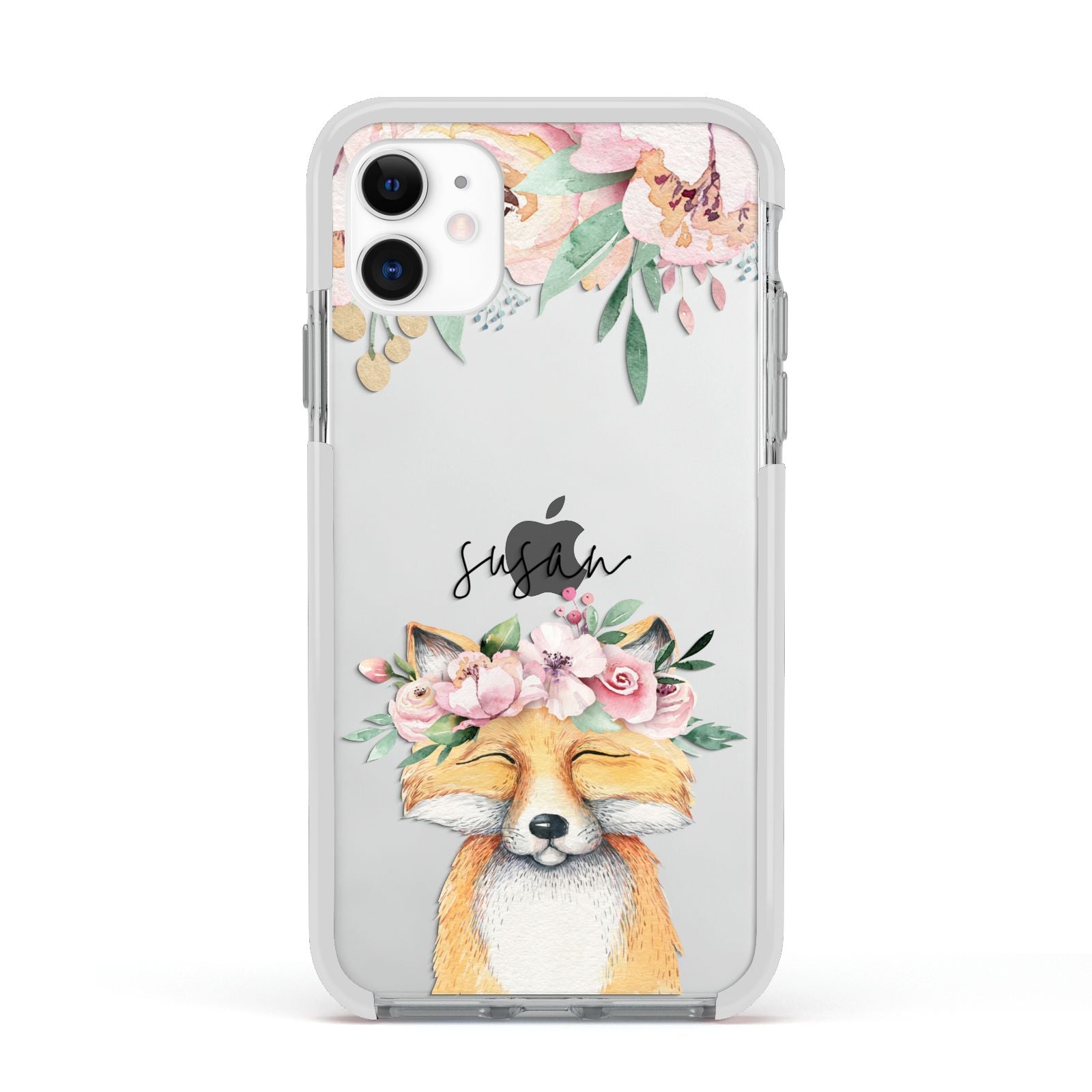 Personalised Fox Apple iPhone 11 in White with White Impact Case