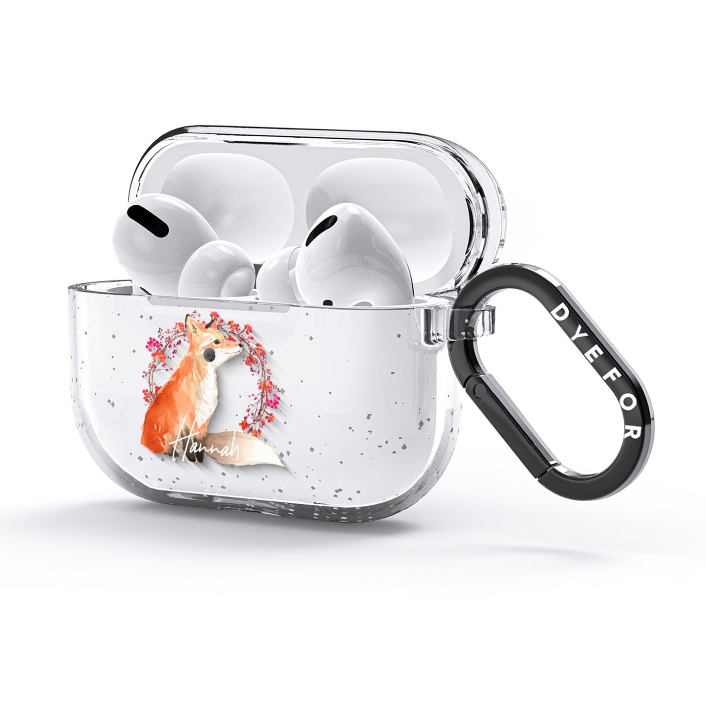 Personalised Fox Christmas Wreath AirPods Glitter Case 3rd Gen Side Image