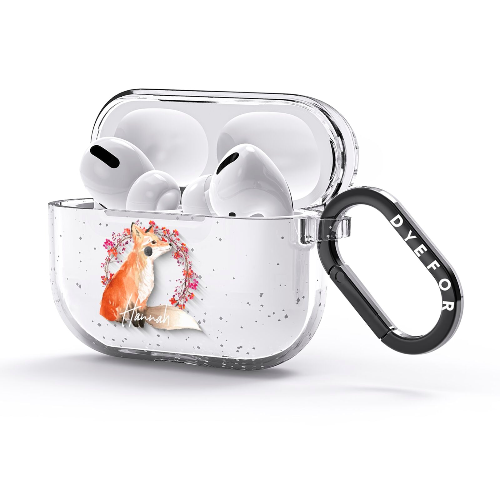 Personalised Fox Christmas Wreath AirPods Glitter Case 3rd Gen Side Image