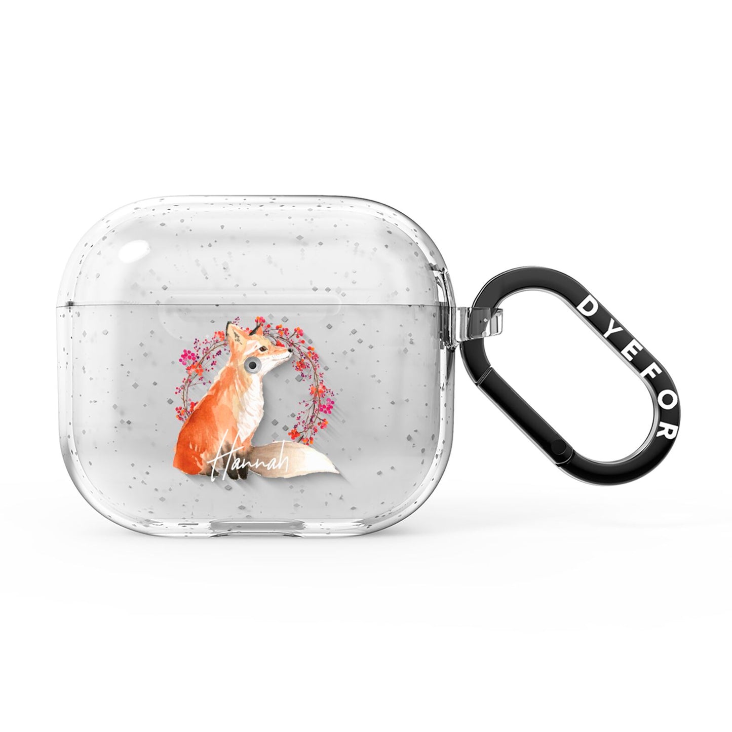 Personalised Fox Christmas Wreath AirPods Glitter Case 3rd Gen